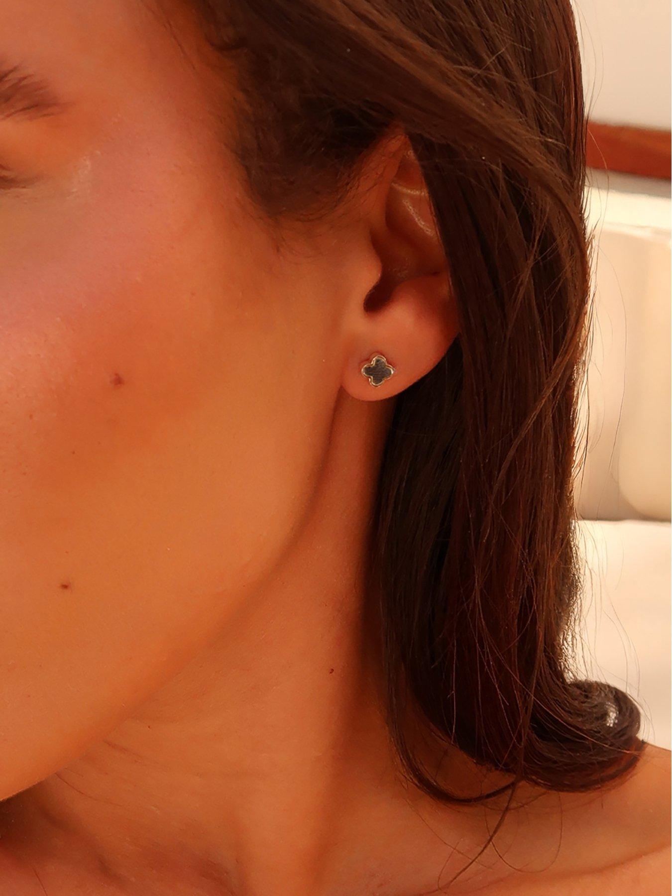 Image 2 of 2 of Say It With Crystal Clover Earrings Tiger Eye - Silver