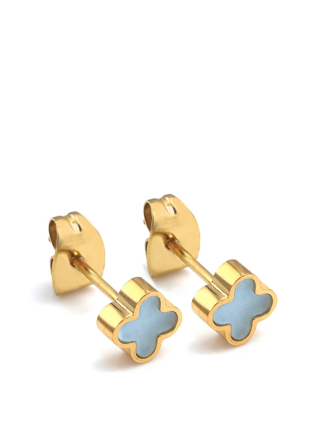 undefined Crystal Clover Earrings Turquoise - Gold