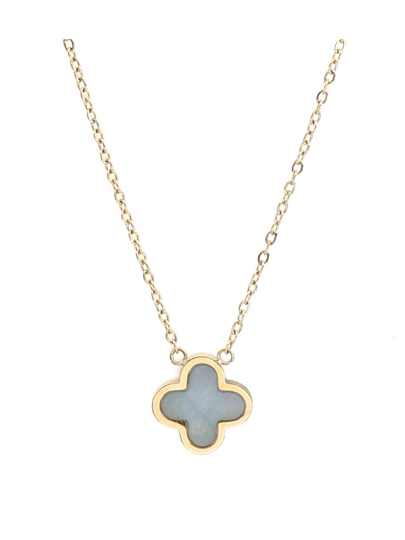 Say It With Crystal Clover Necklace Turquoise - Gold