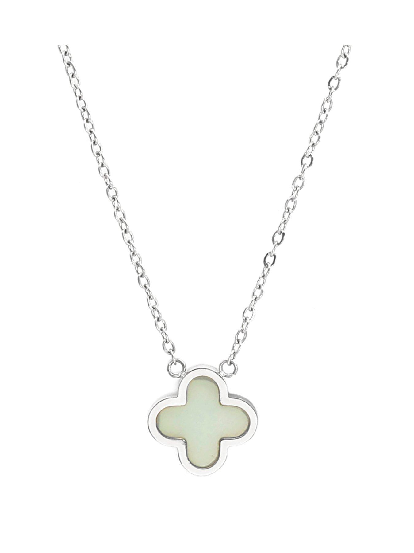 Say It With Crystal Clover Necklace Jade Stone - Silver