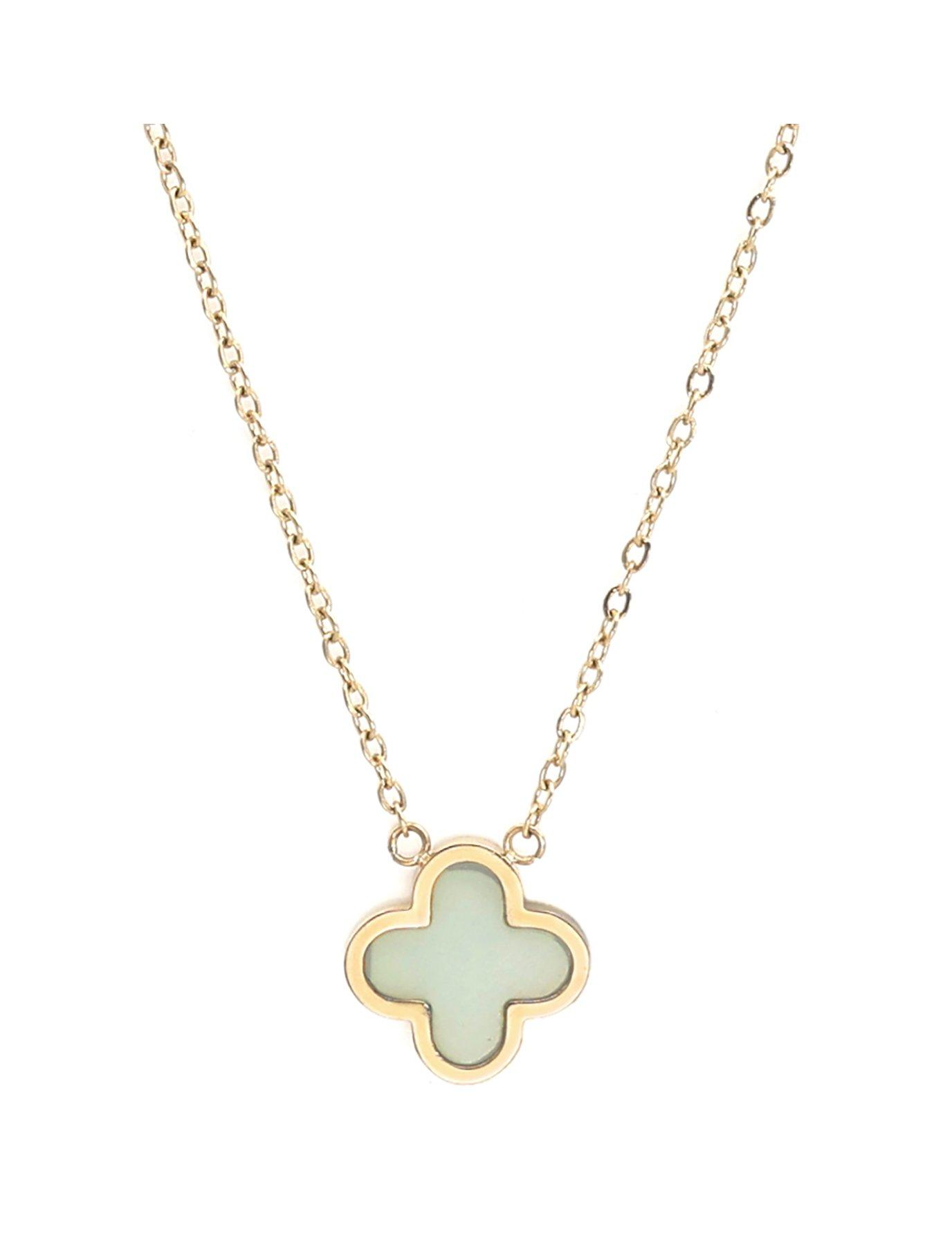 Say It With Crystal Clover Necklace Jade Stone - Gold