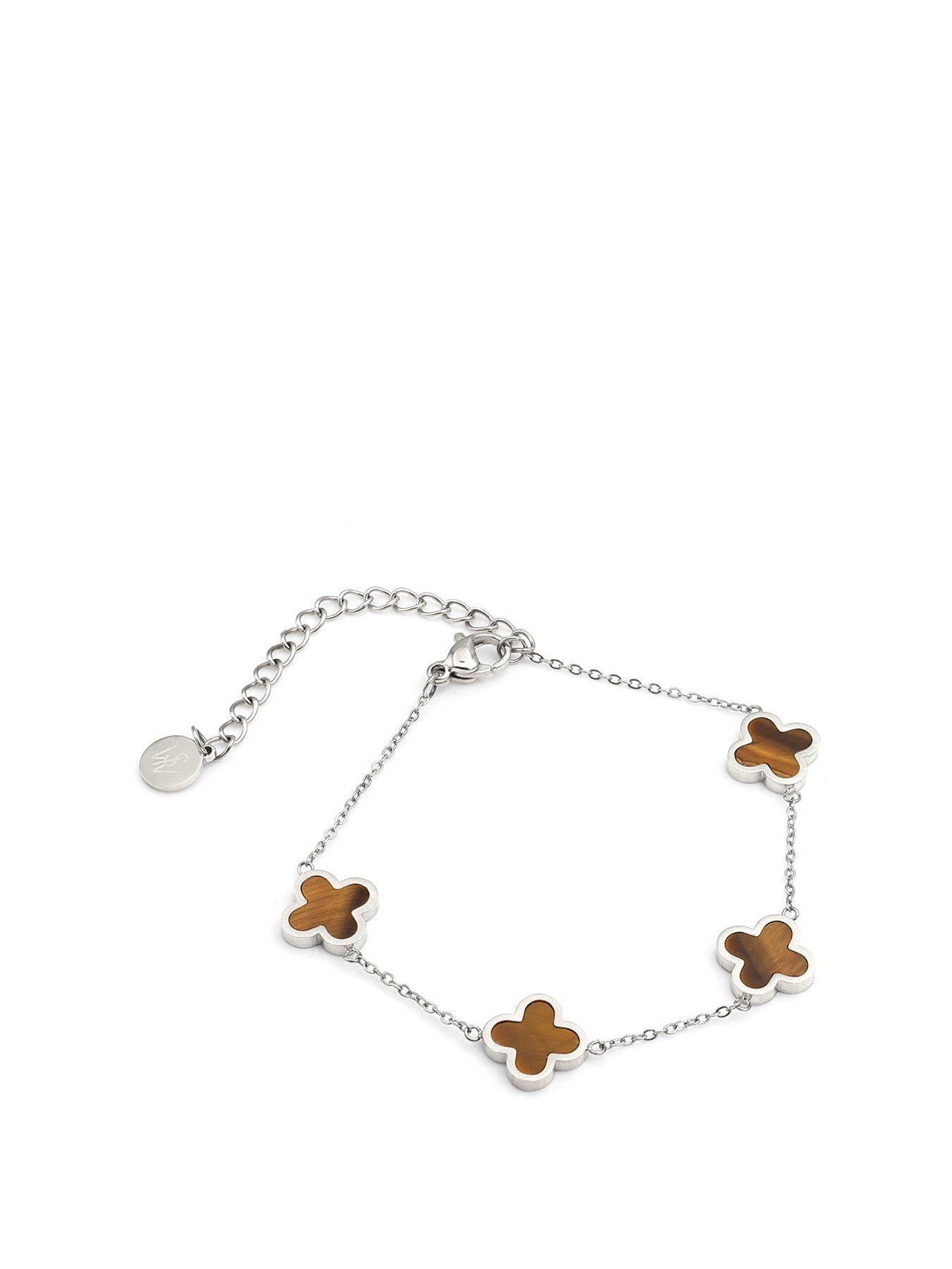 Say It With Crystal Clover Bracelet Tiger Eye - Silver