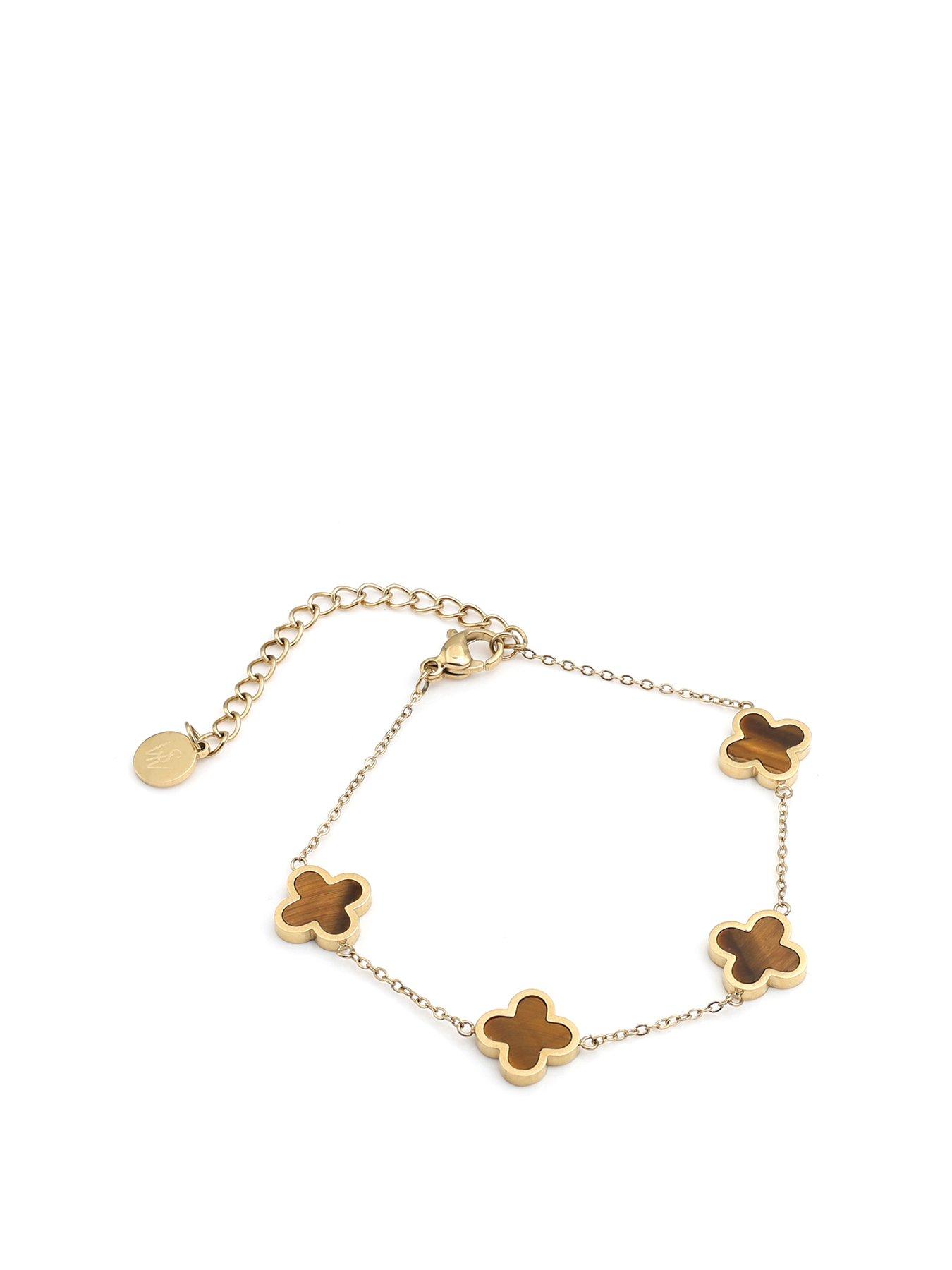 undefined Crystal Clover Bracelet Tiger Eye - Gold