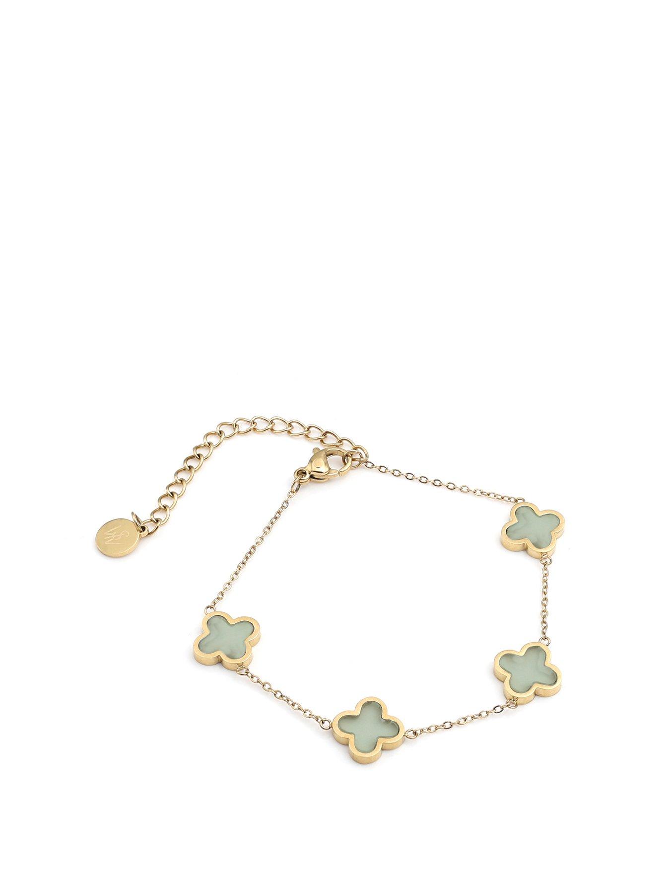 undefined Crystal Clover Bracelet Jade Stone - Gold