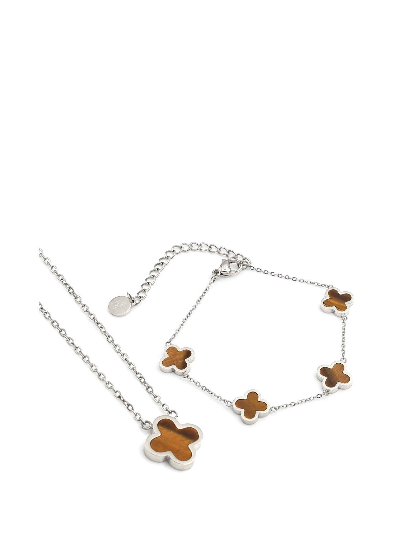 Image 1 of 3 of Say It With Crystal Clover Tiger Eye Gift Set - Silver