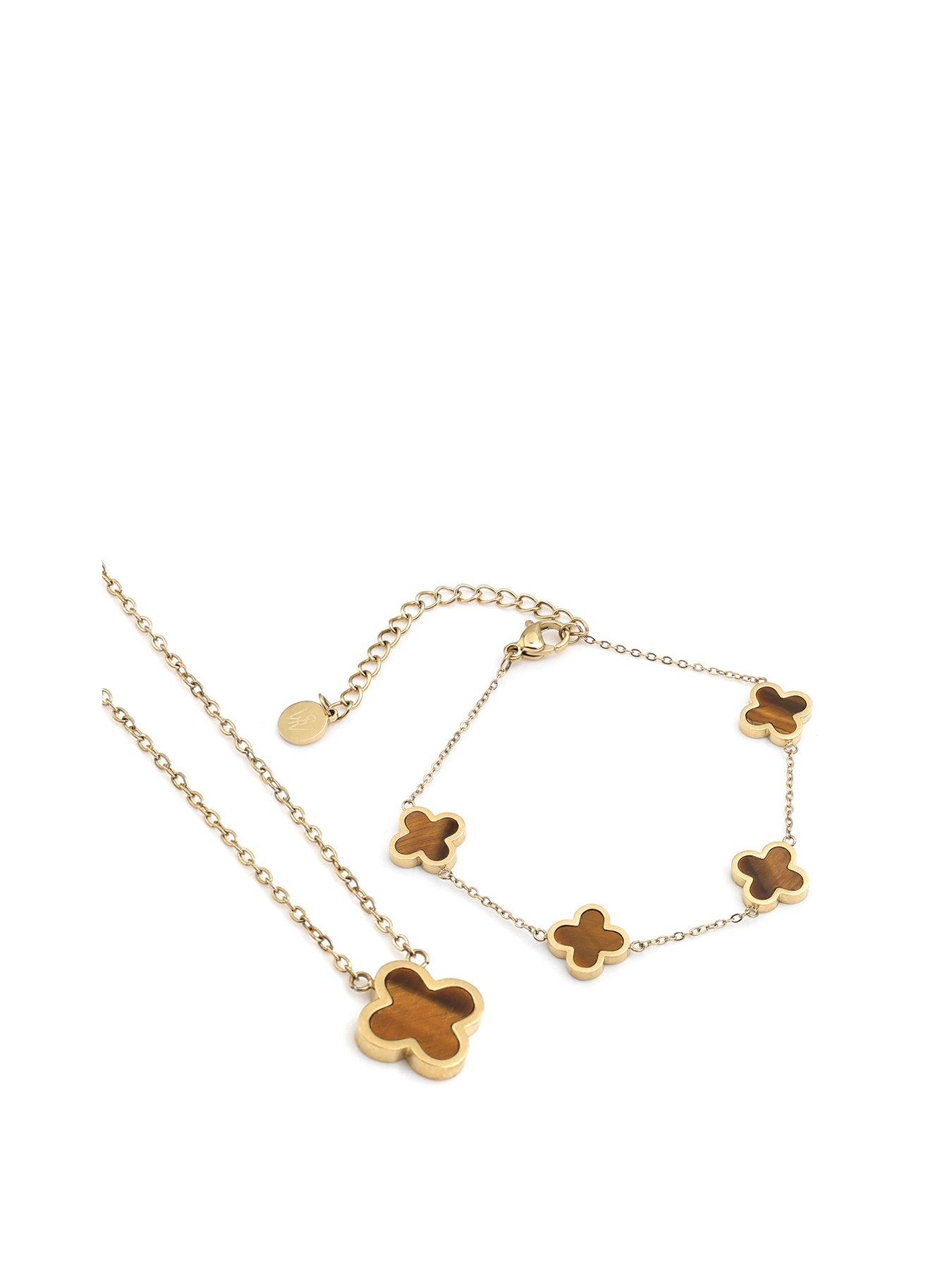 Image 1 of 3 of Say It With Crystal Clover Tiger Eye Gift Set - Gold
