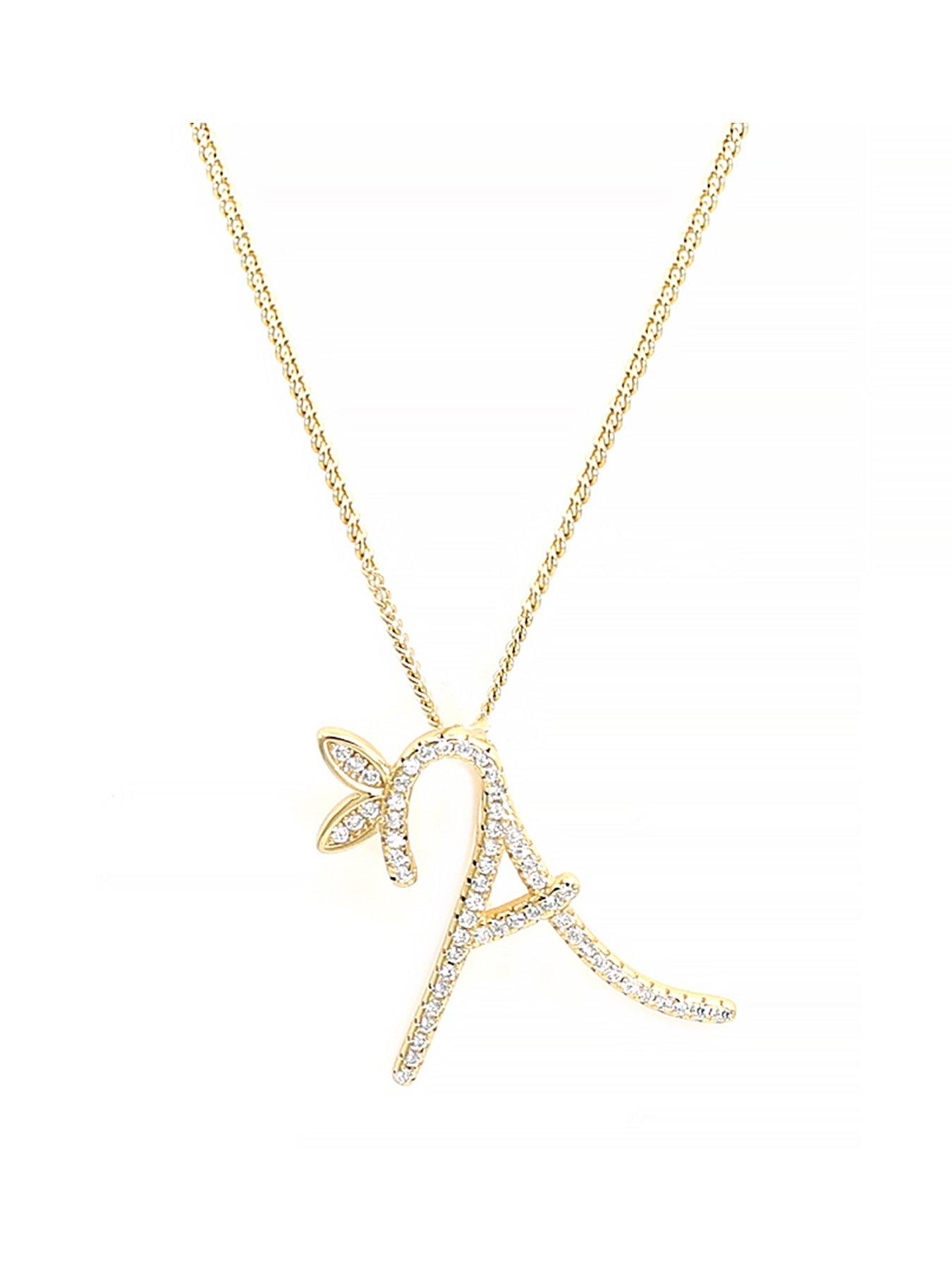 Image 1 of 1 of Say It With 1 Inch Winged Full Cz Stones Initial Necklace - Gold A-Z - L