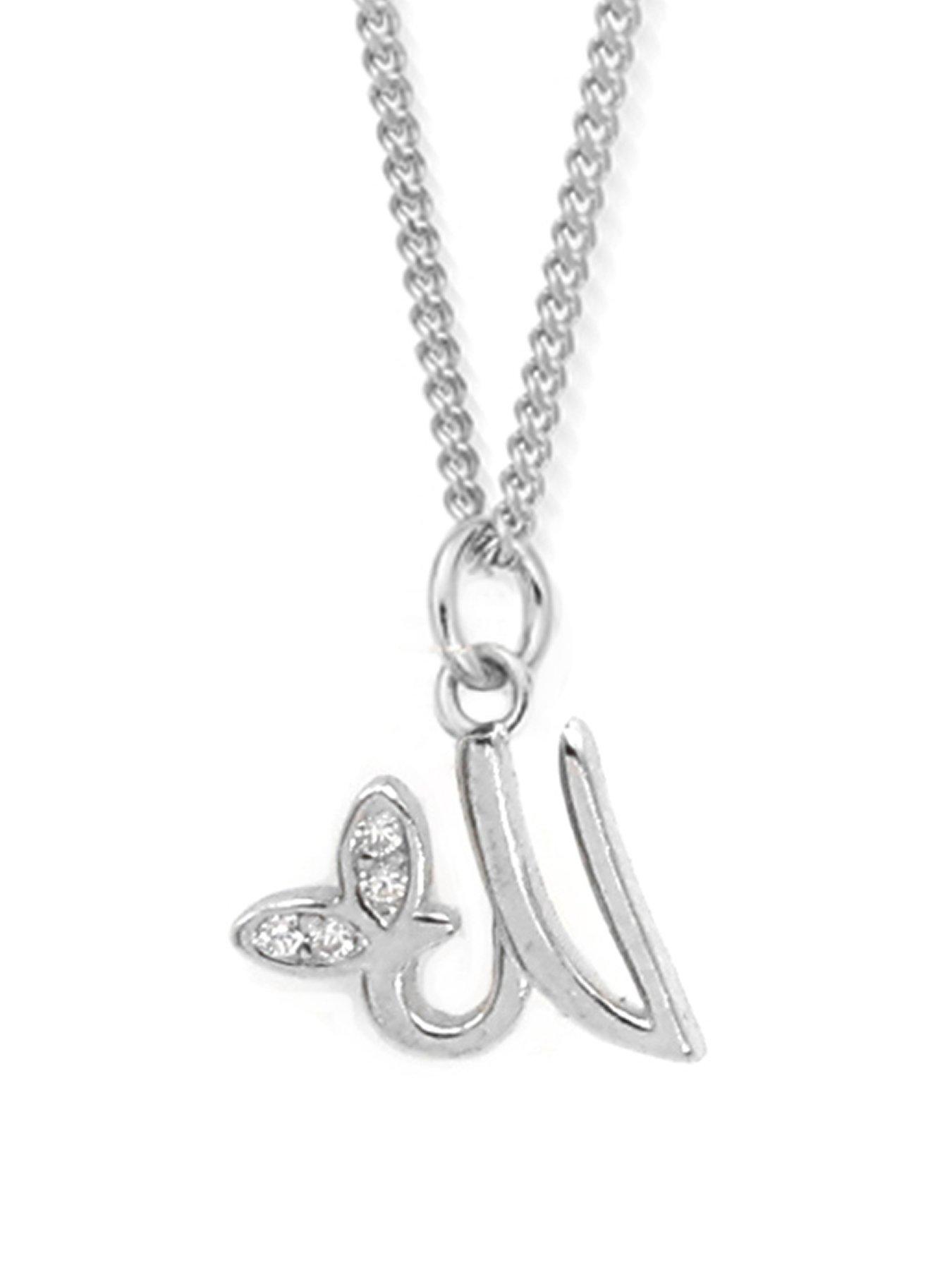 Say It With Dainty Winged Initial Charm Necklace - Sterling Silver A-Z - M