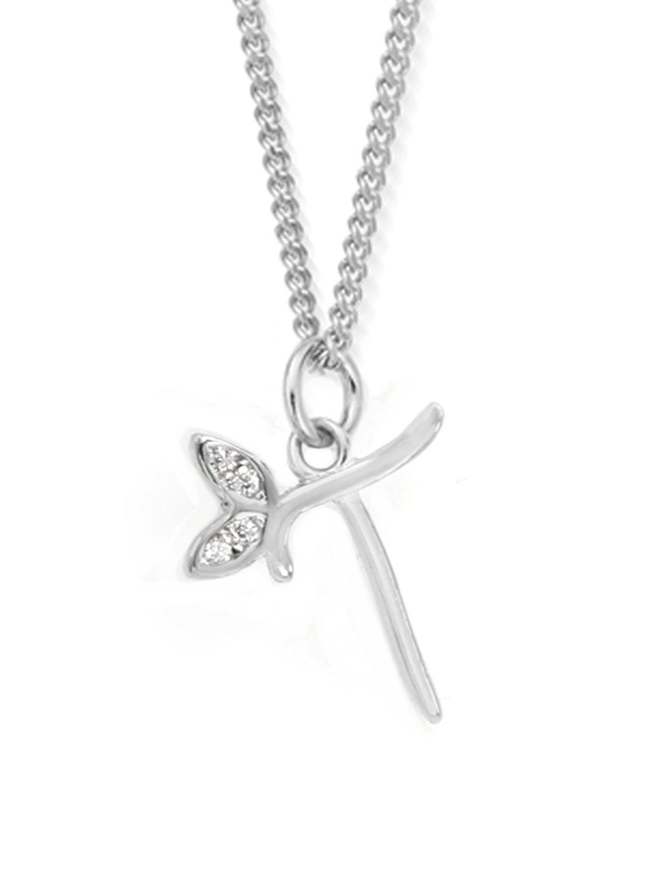 Say It With Dainty Winged Initial Charm Necklace - Sterling Silver A-Z - M
