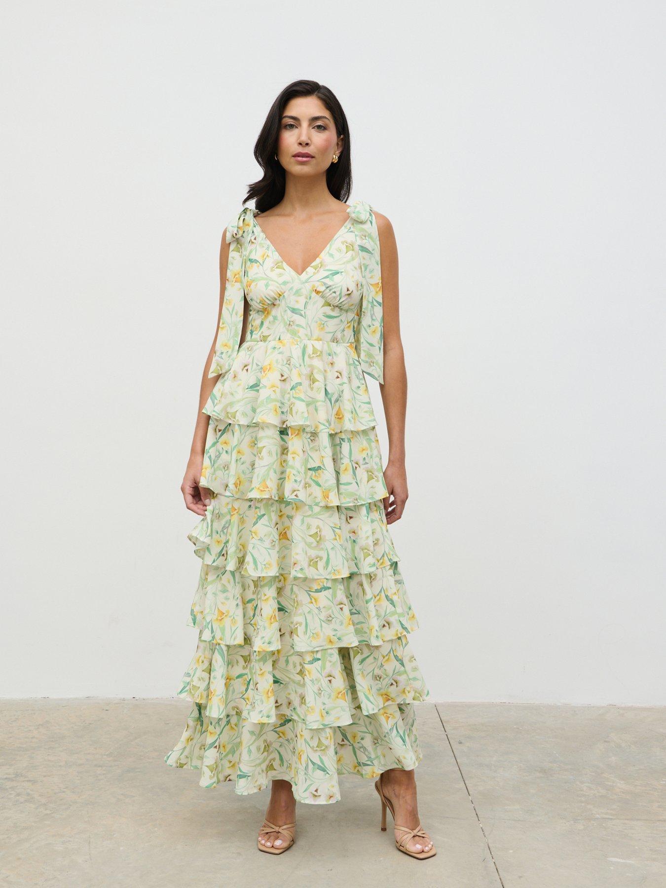 undefined Fiore Tie Ruffle Maxi Dress - Botanic Floral