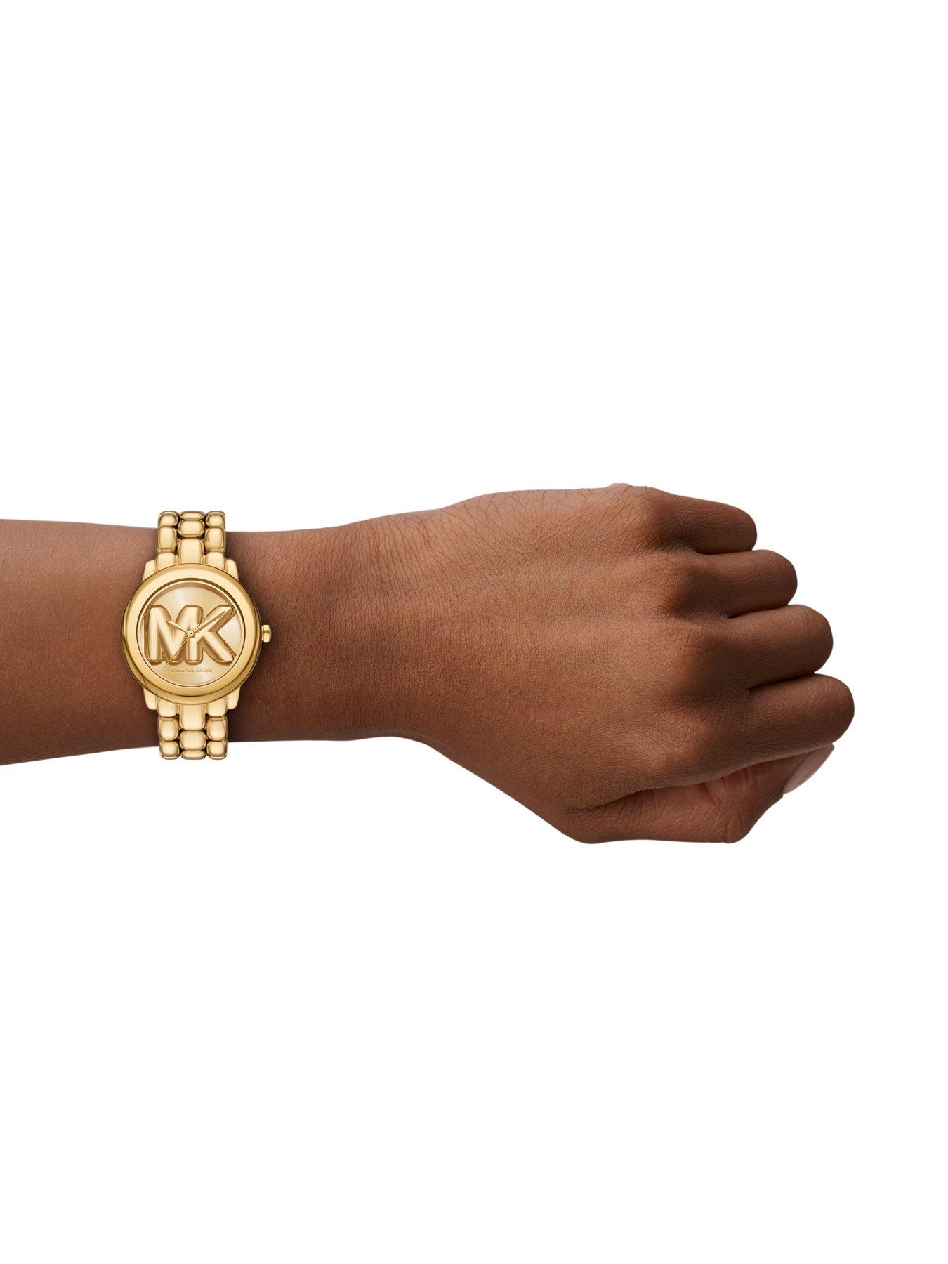  image of michael-kors-womens-phoebe-three-hand-gold-tone-stainless-steel-watch-mk4923