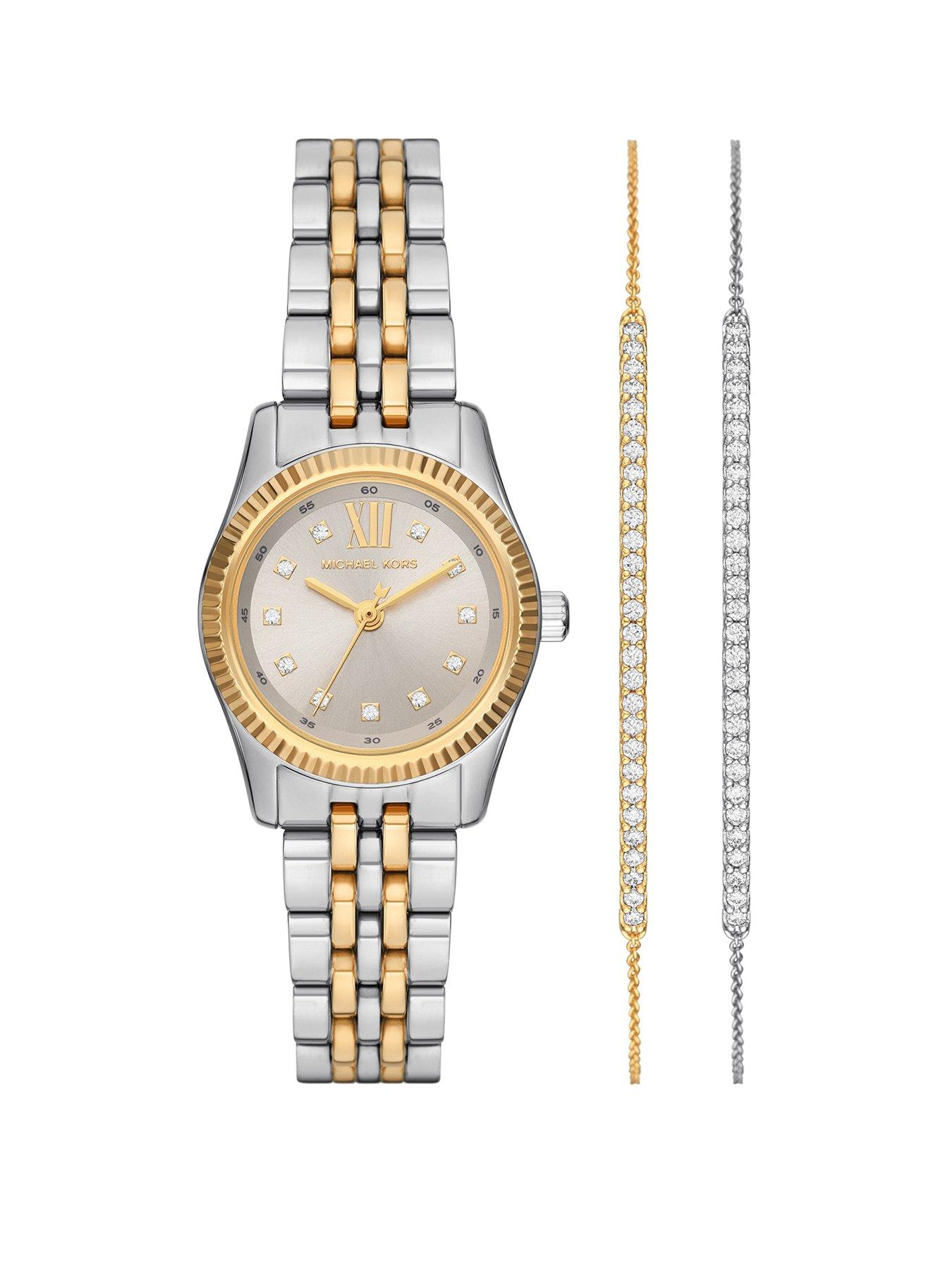 undefined Women's Lexington 3 -Hand, Stainless Steel Watch And Bracelets Gift Set Mk4815
