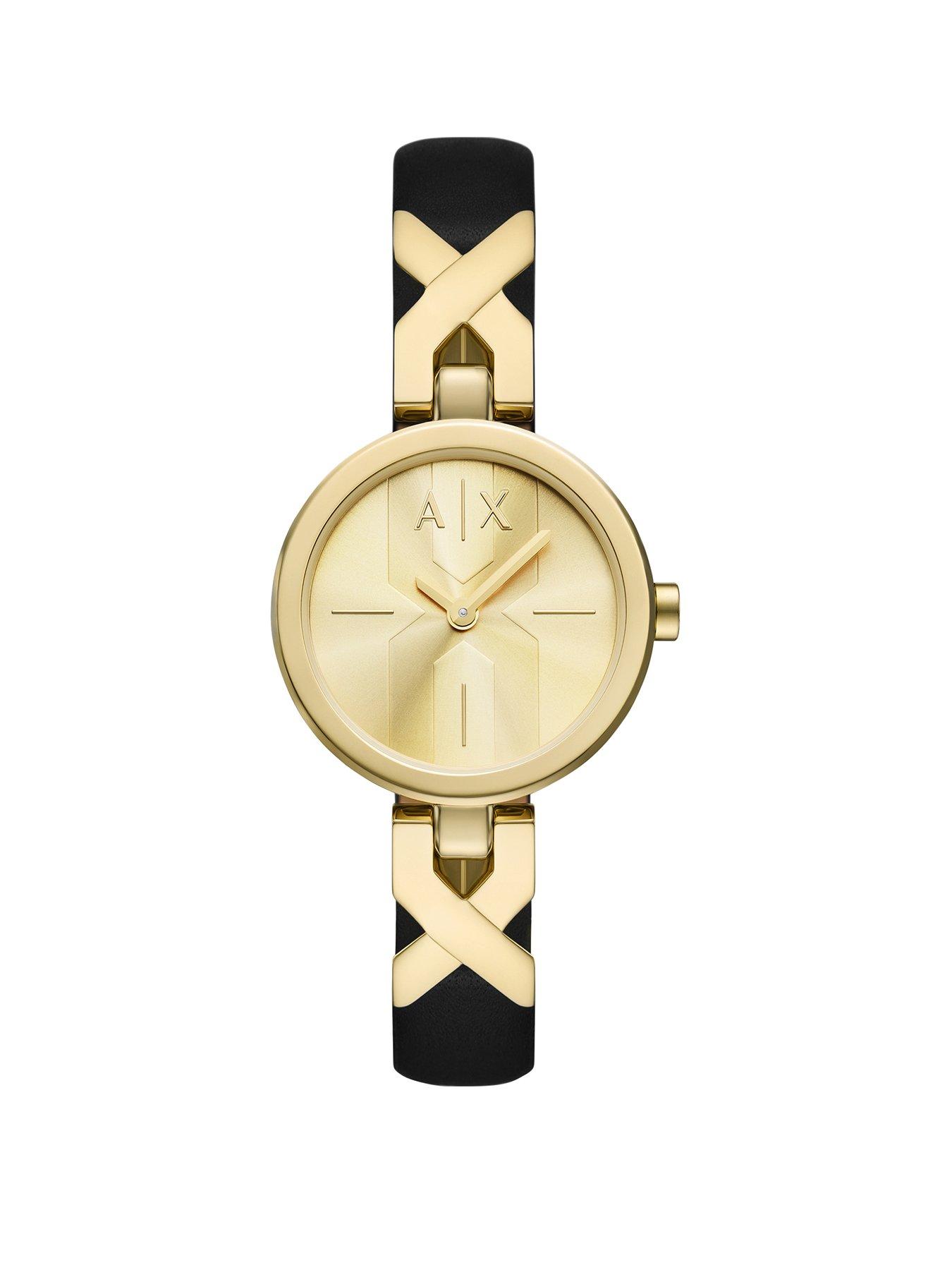 Image 1 of 4 of Armani Exchange Women's Two-Hand Leather Watch, Ax5833 - Black