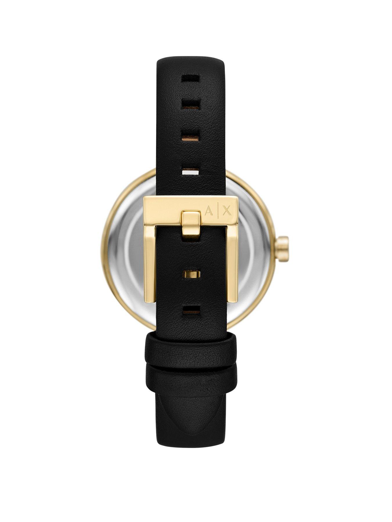 Image 2 of 4 of Armani Exchange Women's Two-Hand Leather Watch, Ax5833 - Black