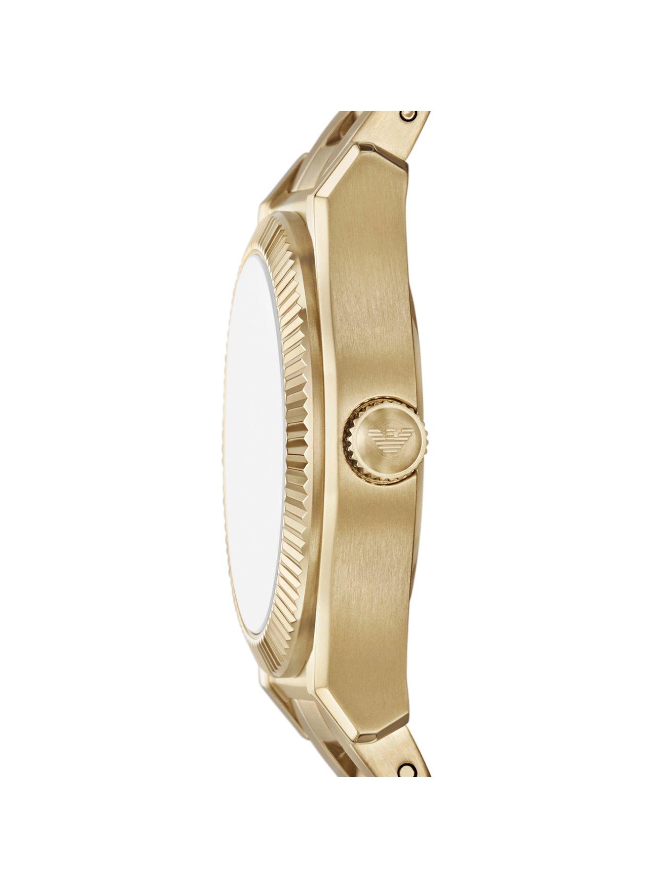 Emporio Armani Federica Brown Dial Gold Steel Strap Watch for Women - AR11700