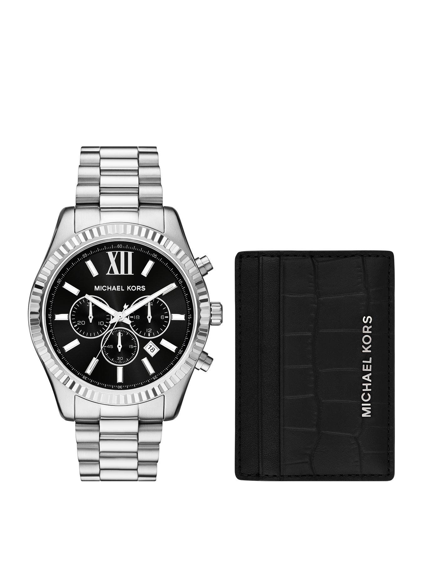 Michael Kors Men's Lexington Chronograph, Stainless Steel Watch and Card Case Gift Set, MK1091SET