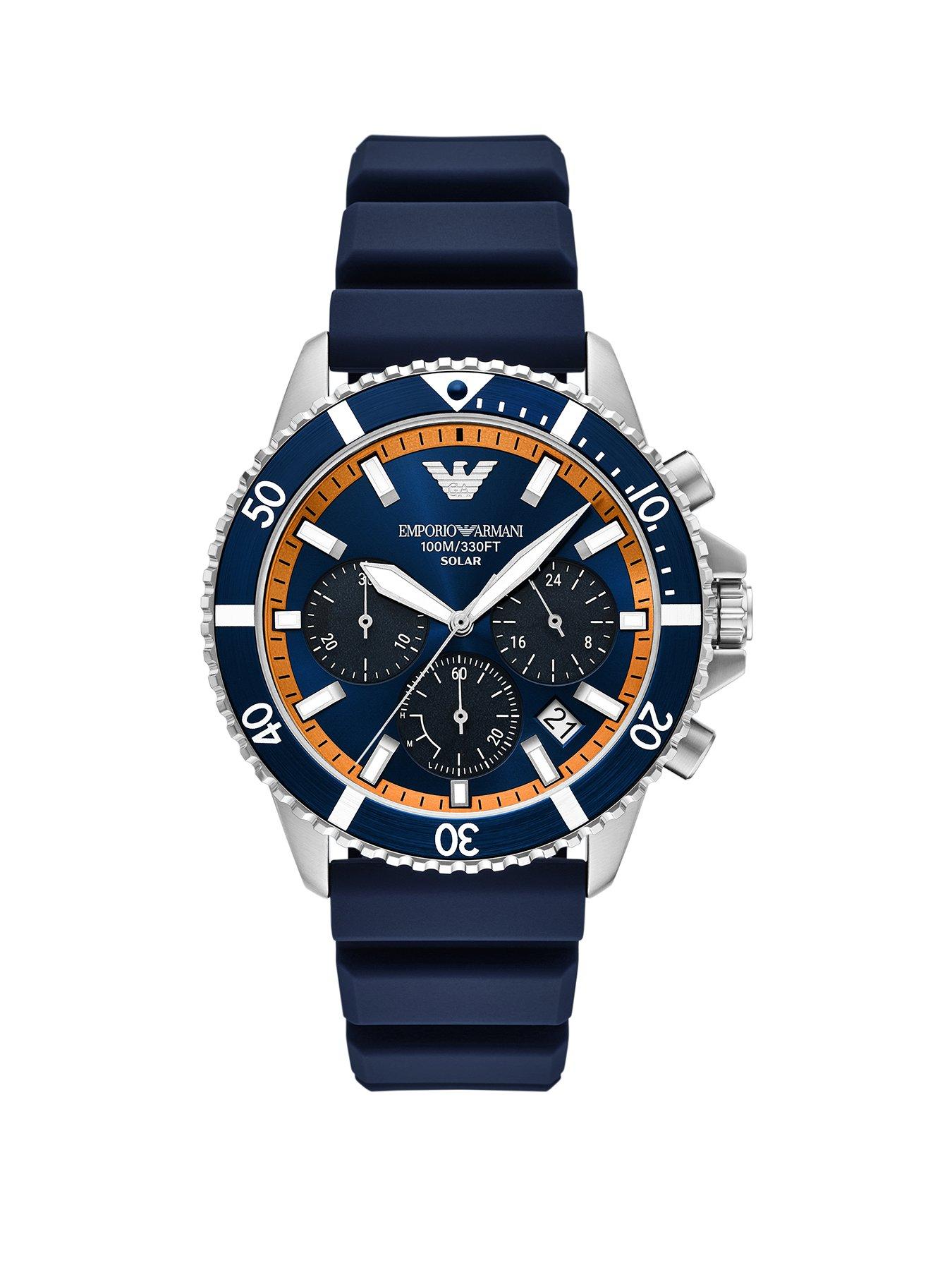 Emporio Armani Men's World Explorer Solar-Powered Chronograph Silicone Watch Ar11696 - Blue