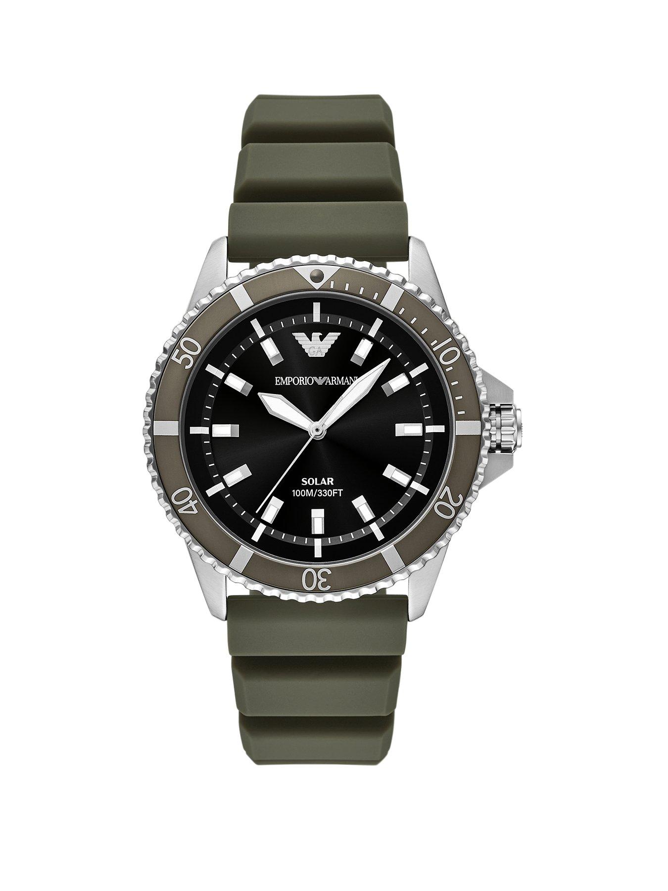 Image 1 of 7 of Emporio Armani Men's World Explorer Solar-Powered 3-Hand Silicone Watch, Ar11699 - Green