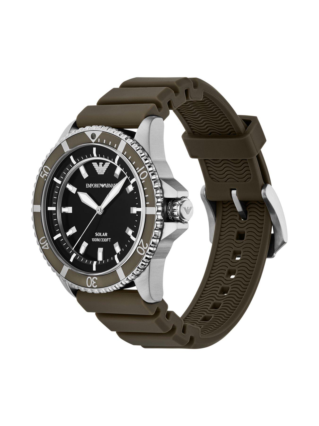 Image 4 of 7 of Emporio Armani Men's World Explorer Solar-Powered 3-Hand Silicone Watch, Ar11699 - Green