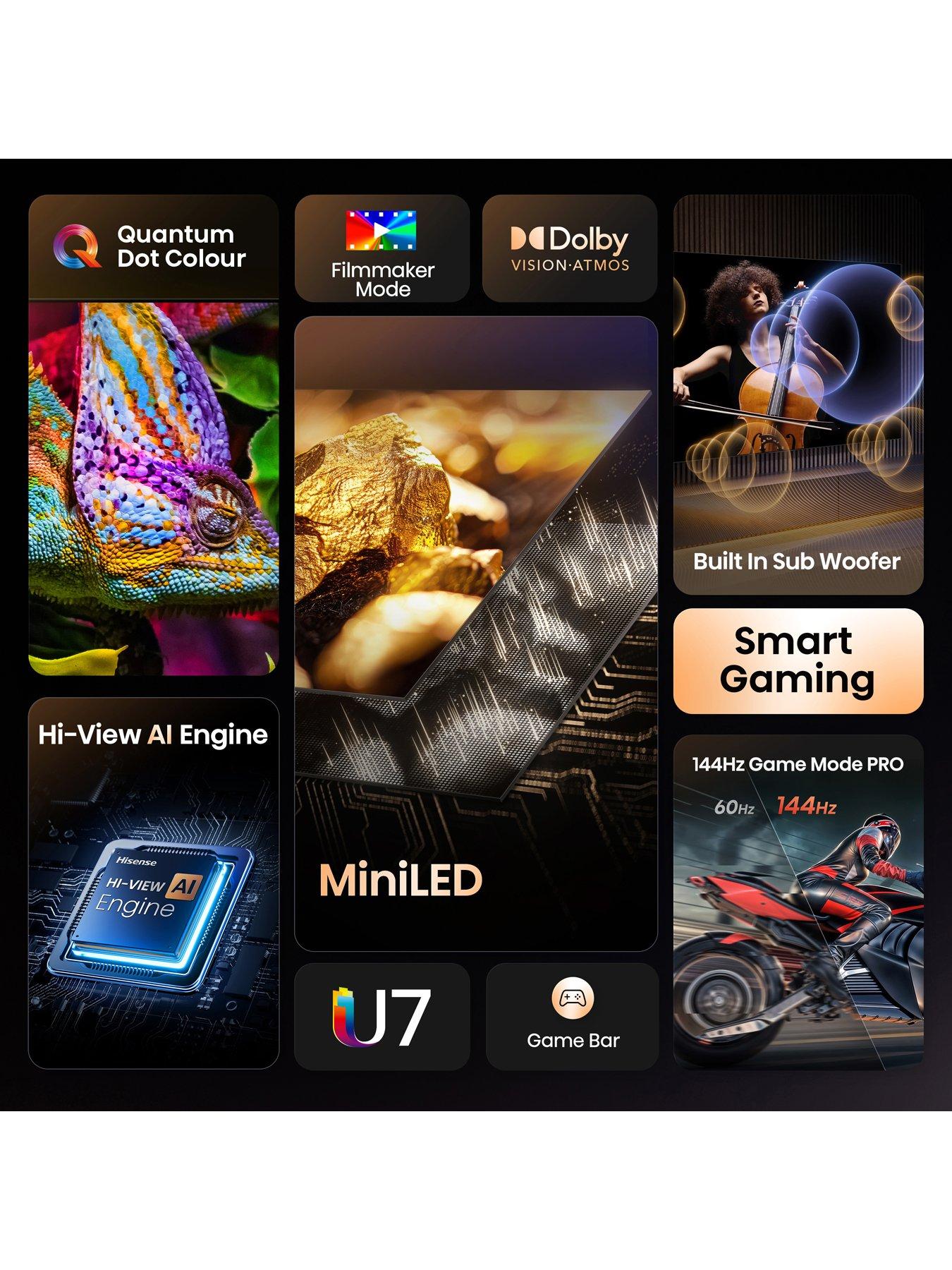Image 2 of 7 of Hisense 50" 50U7QTUK MiniLED 144Hz Smart AI TV with Freely