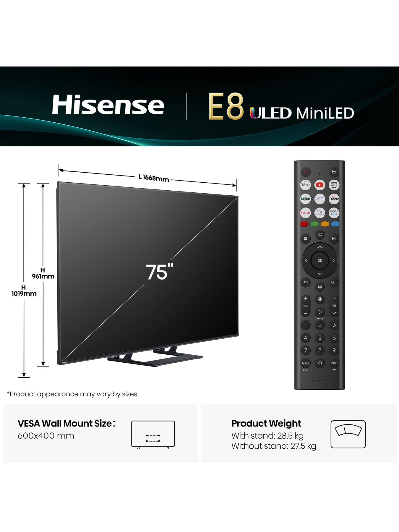 Image 6 of 7 of Hisense 75" 75E8QTUK MiniLED 144Hz Smart AI TV with Freely