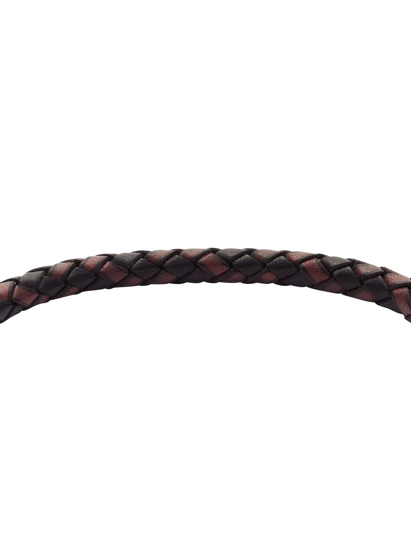 Image 4 of 4 of Fossil Men's Knox Knurled Texture Leather and Stainless Steel Station Bracelet, JF04918040