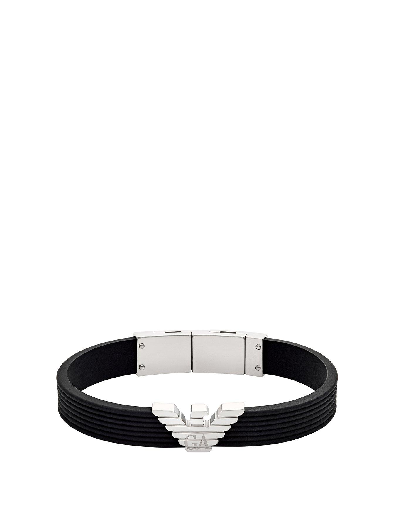 undefined Men's Black Silicone Id Bracelet, Egs3168040 - Silver