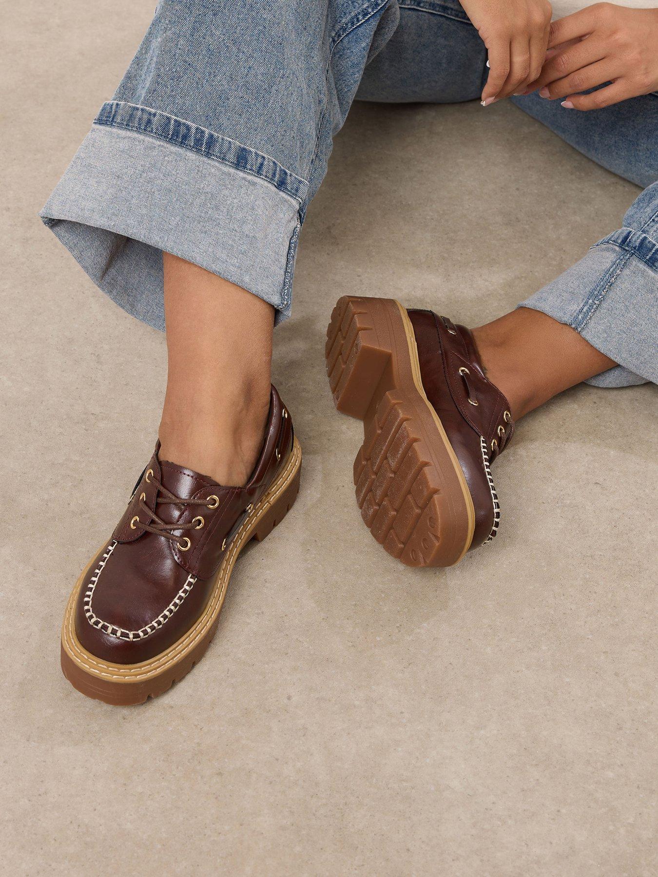  image of yours-extra-wide-fit-chunky-lace-up-boat-shoe-brown