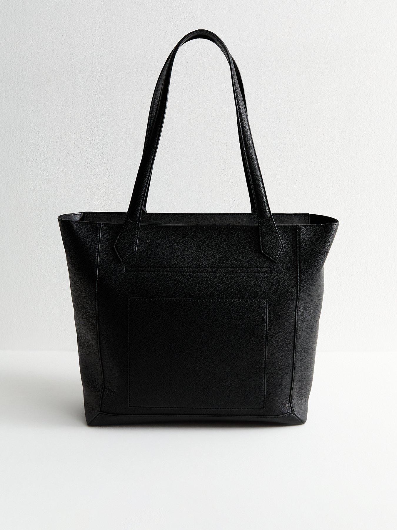 Image 1 of 5 of New Look Faux Leather And Suede Lock Charm Tote Bag - Black