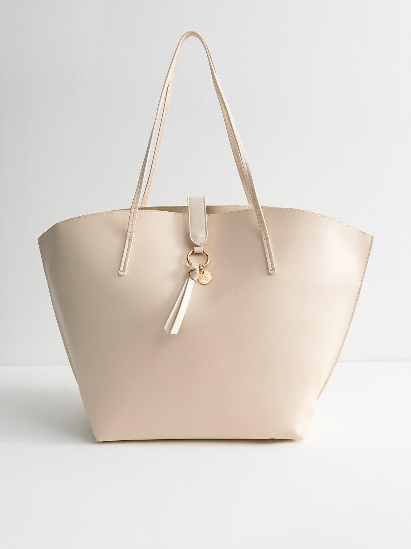 undefined Faux Leather Winged Tote Bag - Cream