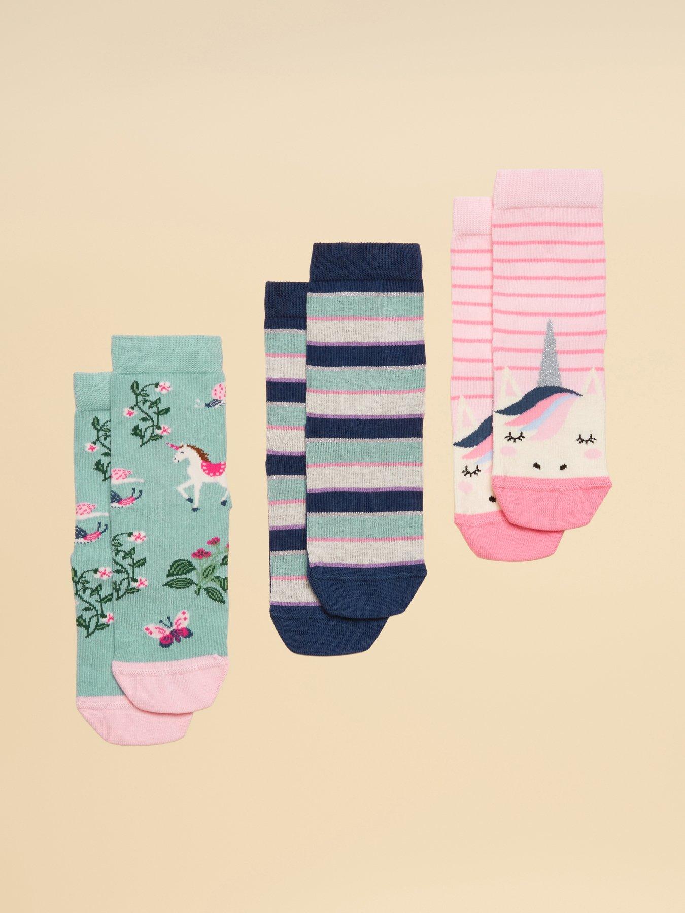  image of joules-girls-3-pack-unicorn-socks-multi