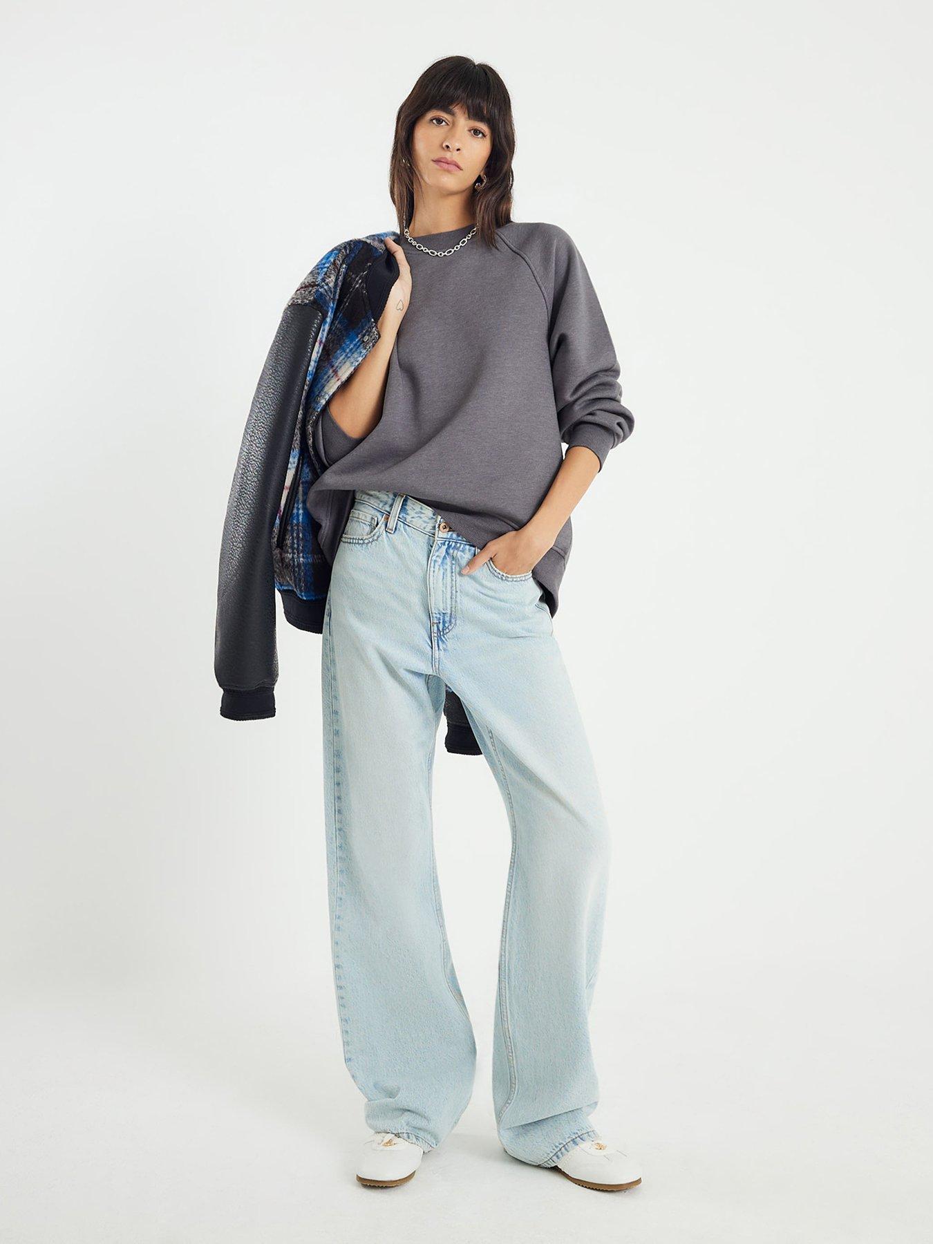  image of river-island-long-sleeve-zip-back-sweatshirt-grey