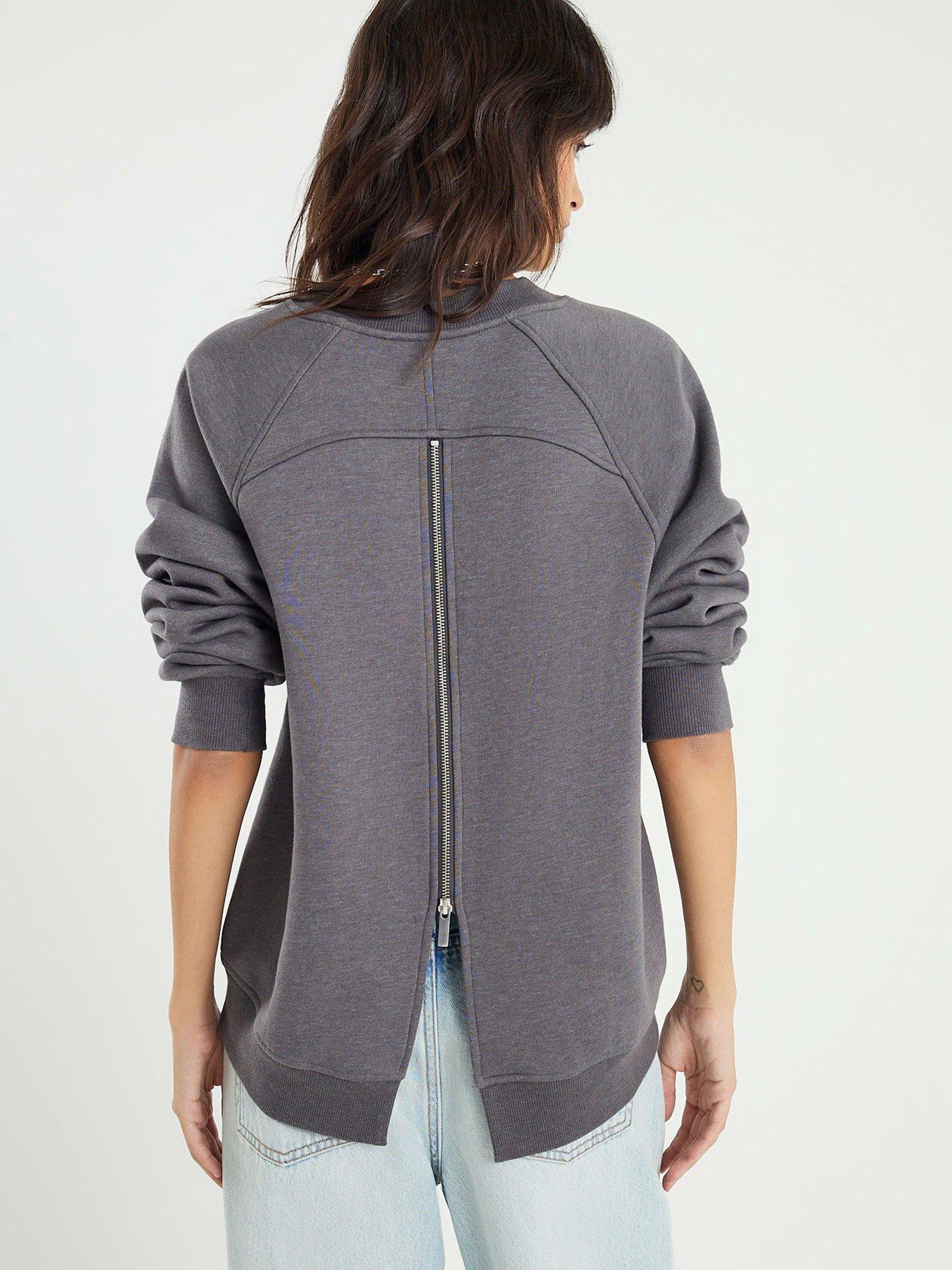  image of river-island-long-sleeve-zip-back-sweatshirt-grey