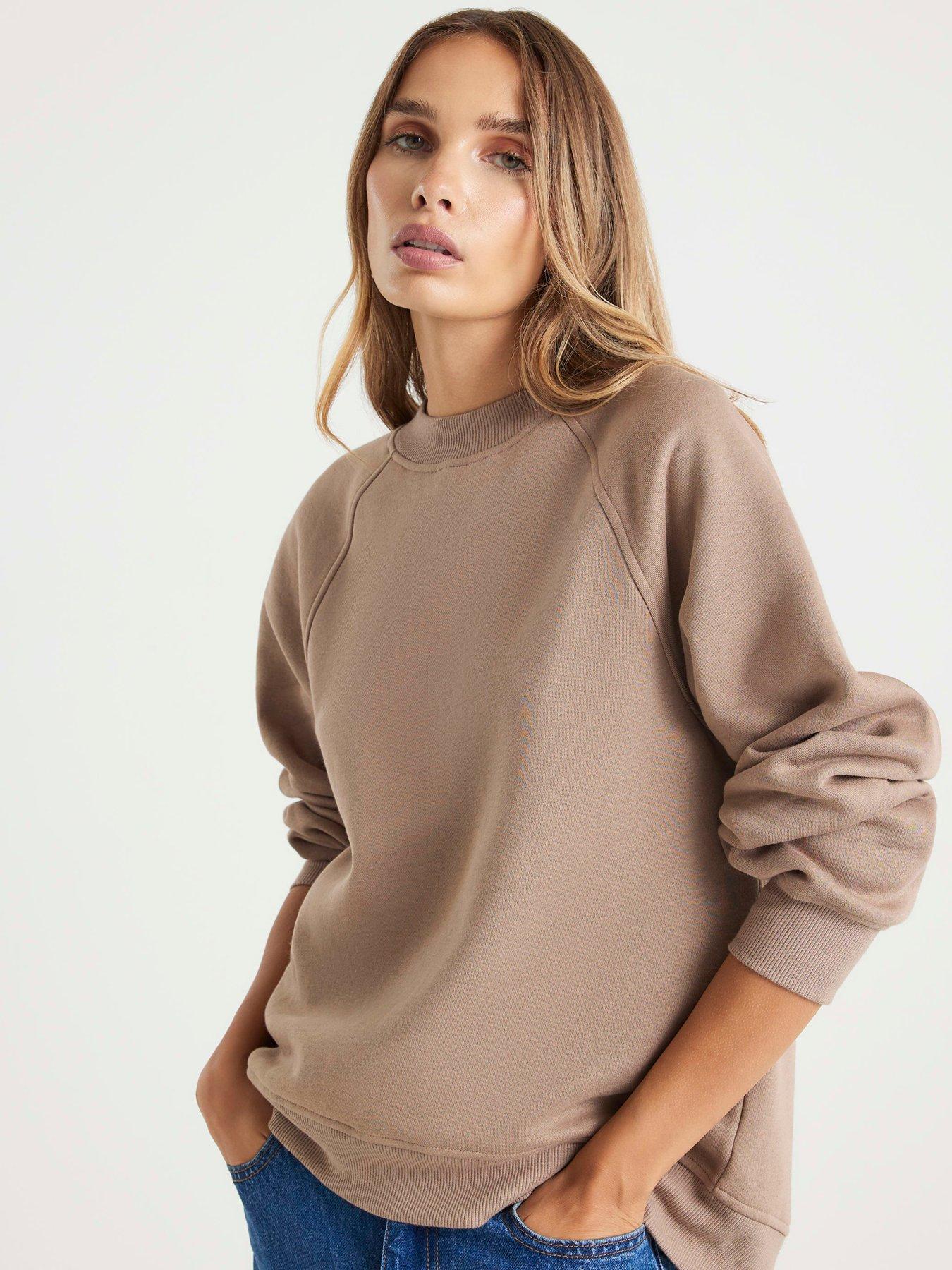  image of river-island-long-sleeve-zip-back-sweatshirt-beige