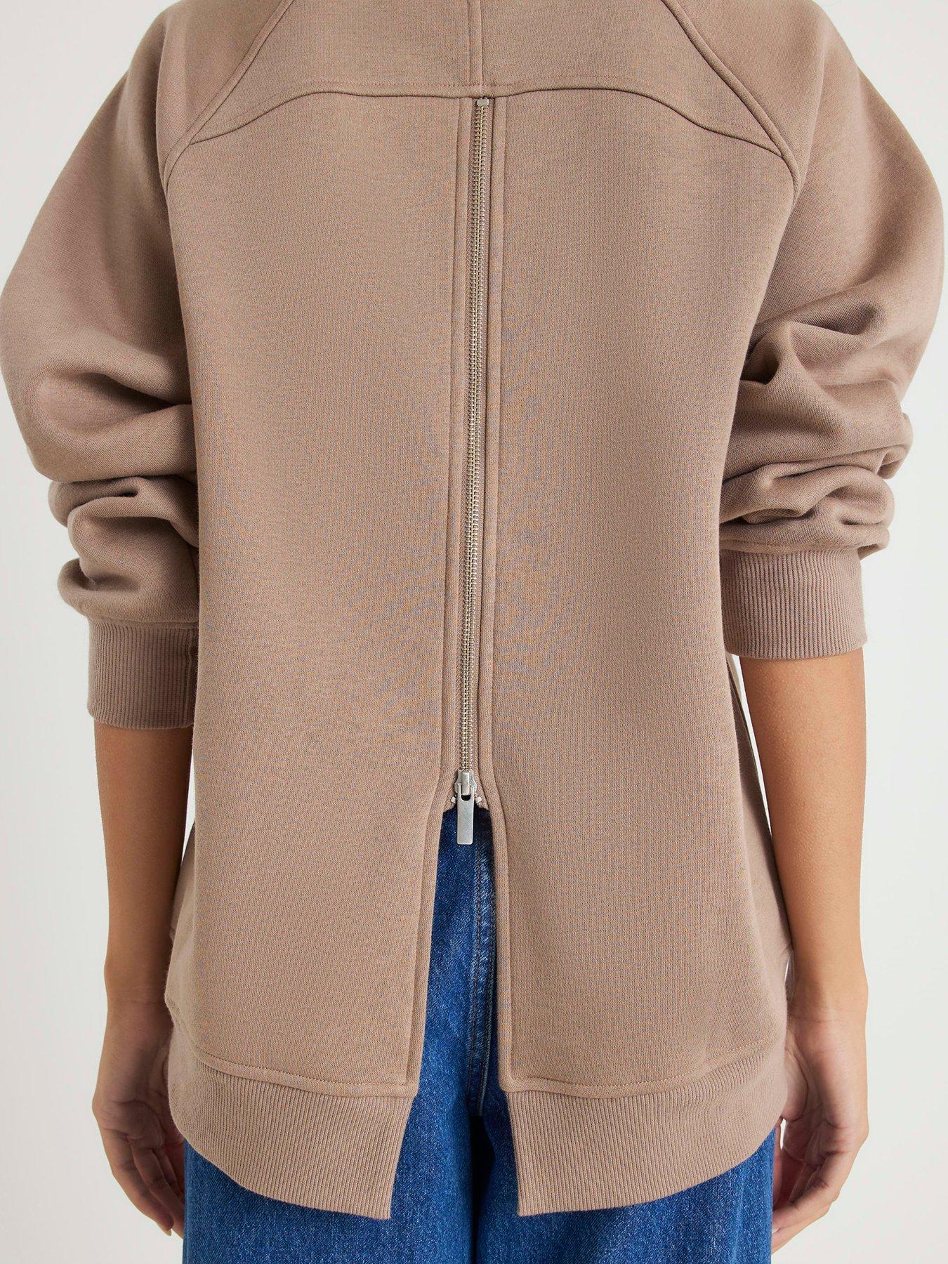  image of river-island-long-sleeve-zip-back-sweatshirt-beige