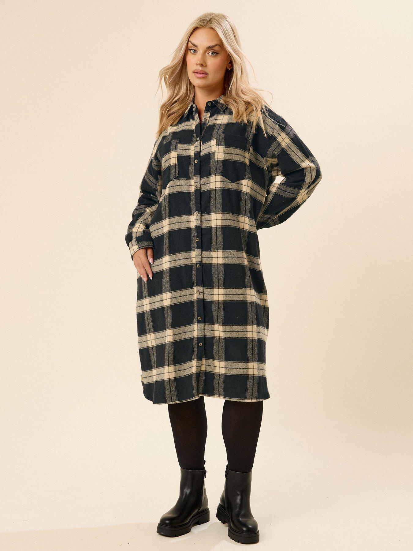 undefined Curve Longline Check Shirt - Black
