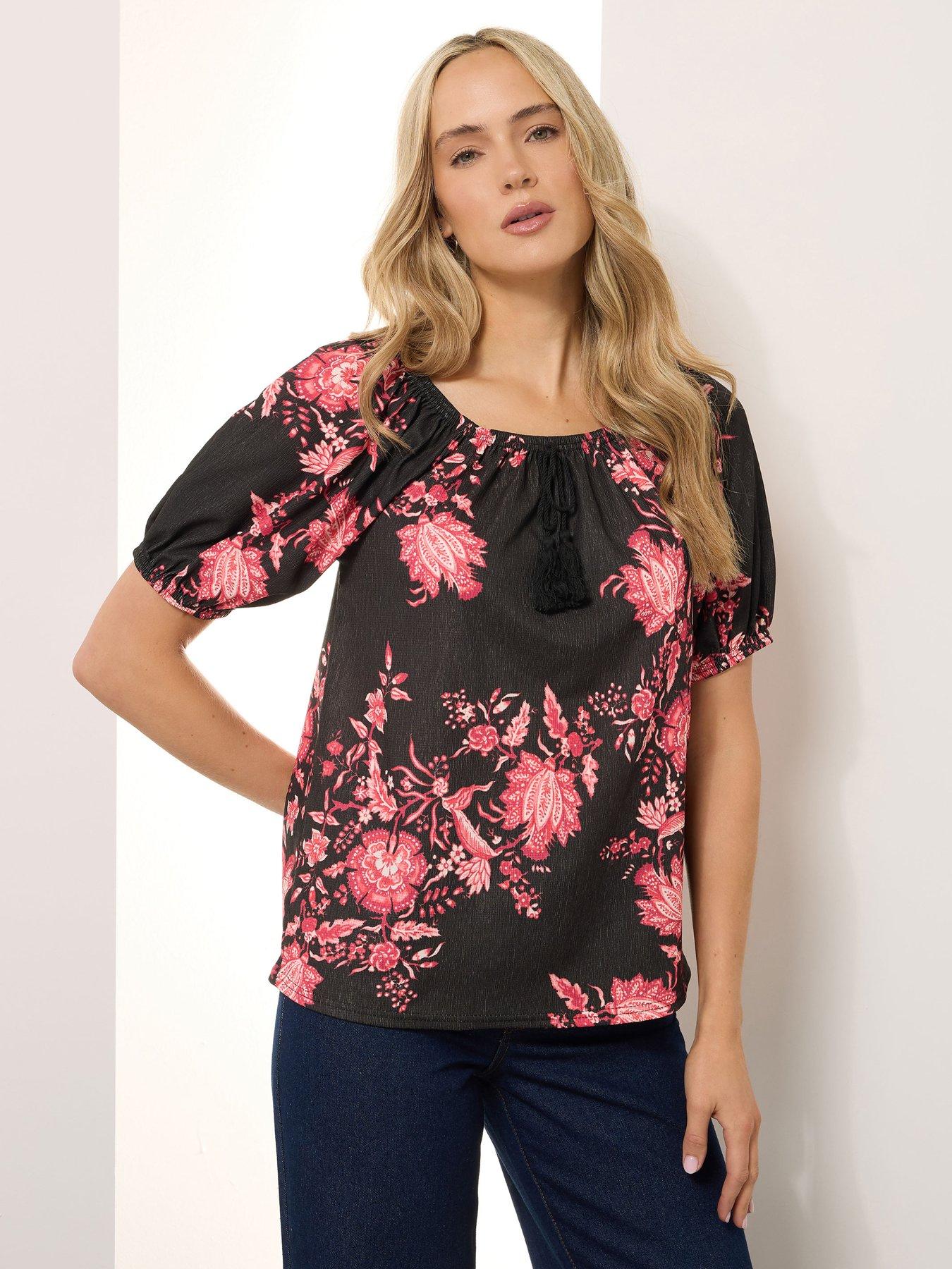 undefined Tall Floral Tassel Gypsy Top - Black