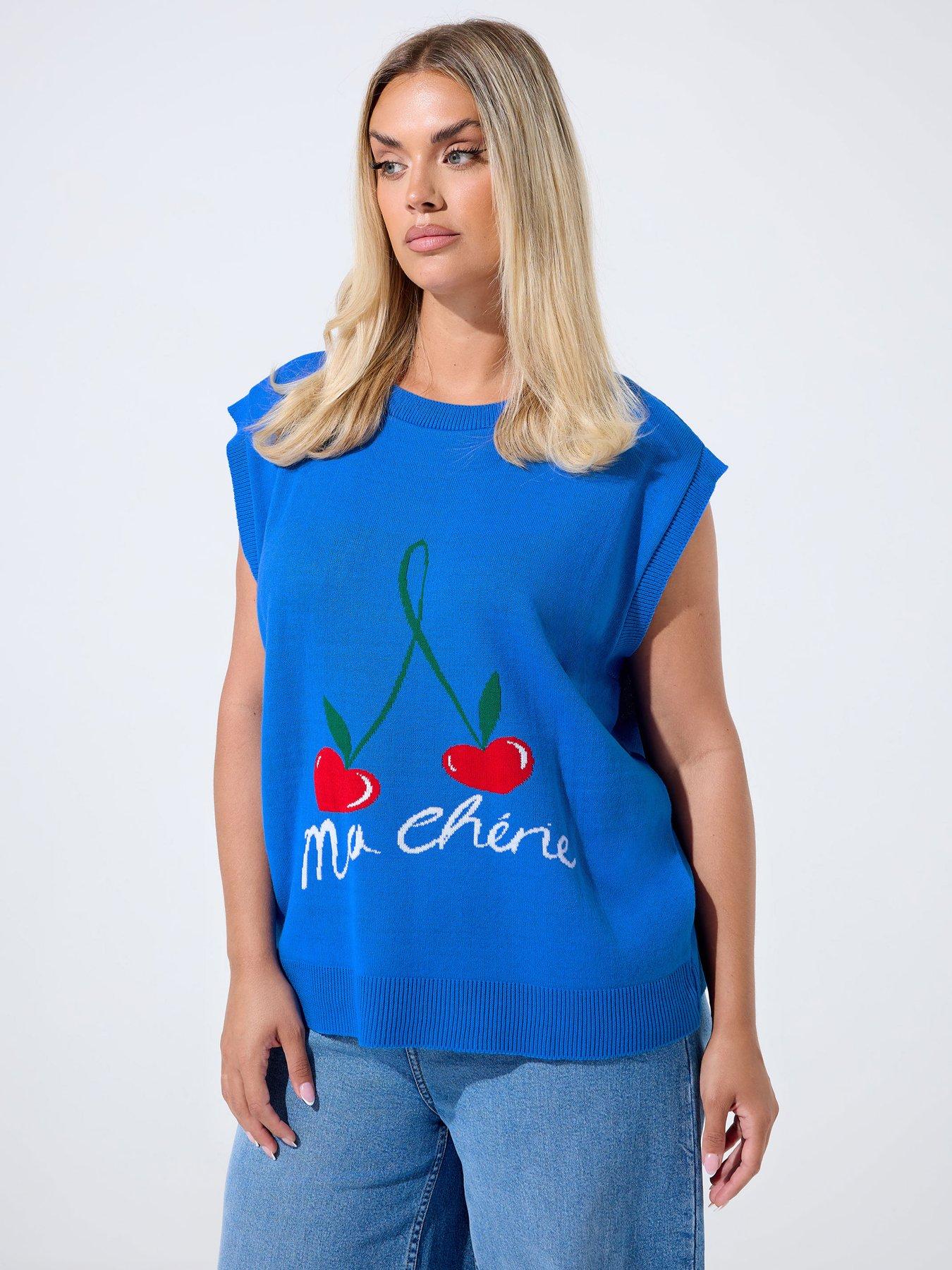 undefined Curve Cherry Knitted Tank Vest - Blue