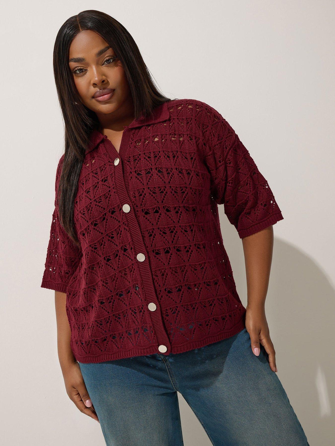 undefined Curve Crochet Shirt - Red