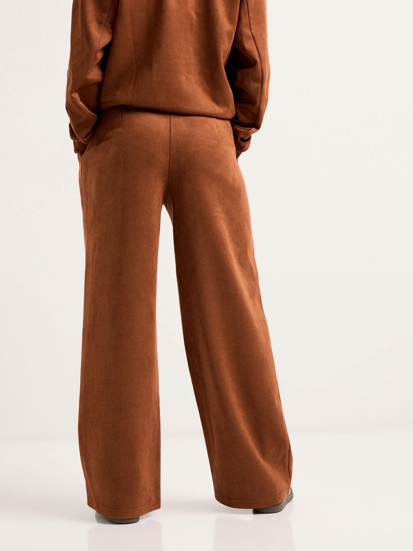 Image 2 of 4 of PixieGirl Petite Suedette Wide Leg Trouser - Brown