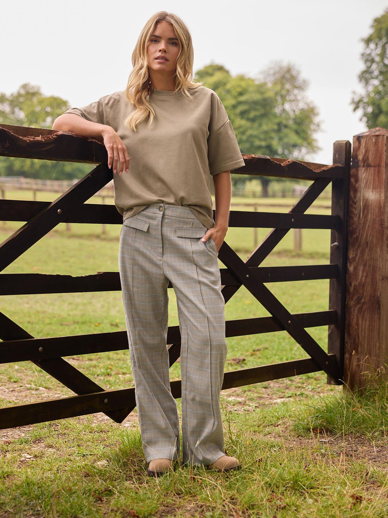 undefined Petite Check Pocket Front Wide Leg Trouser