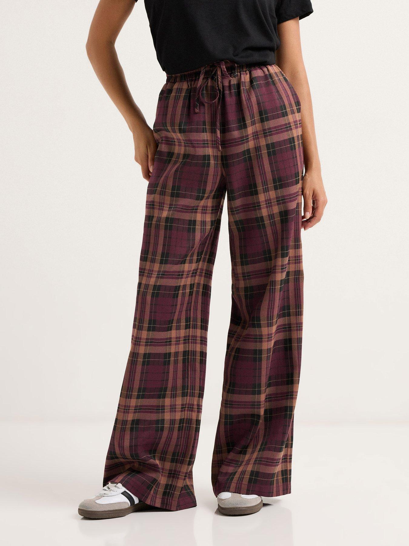 undefined Petite Check Wide Leg Pull On Trouser - Red