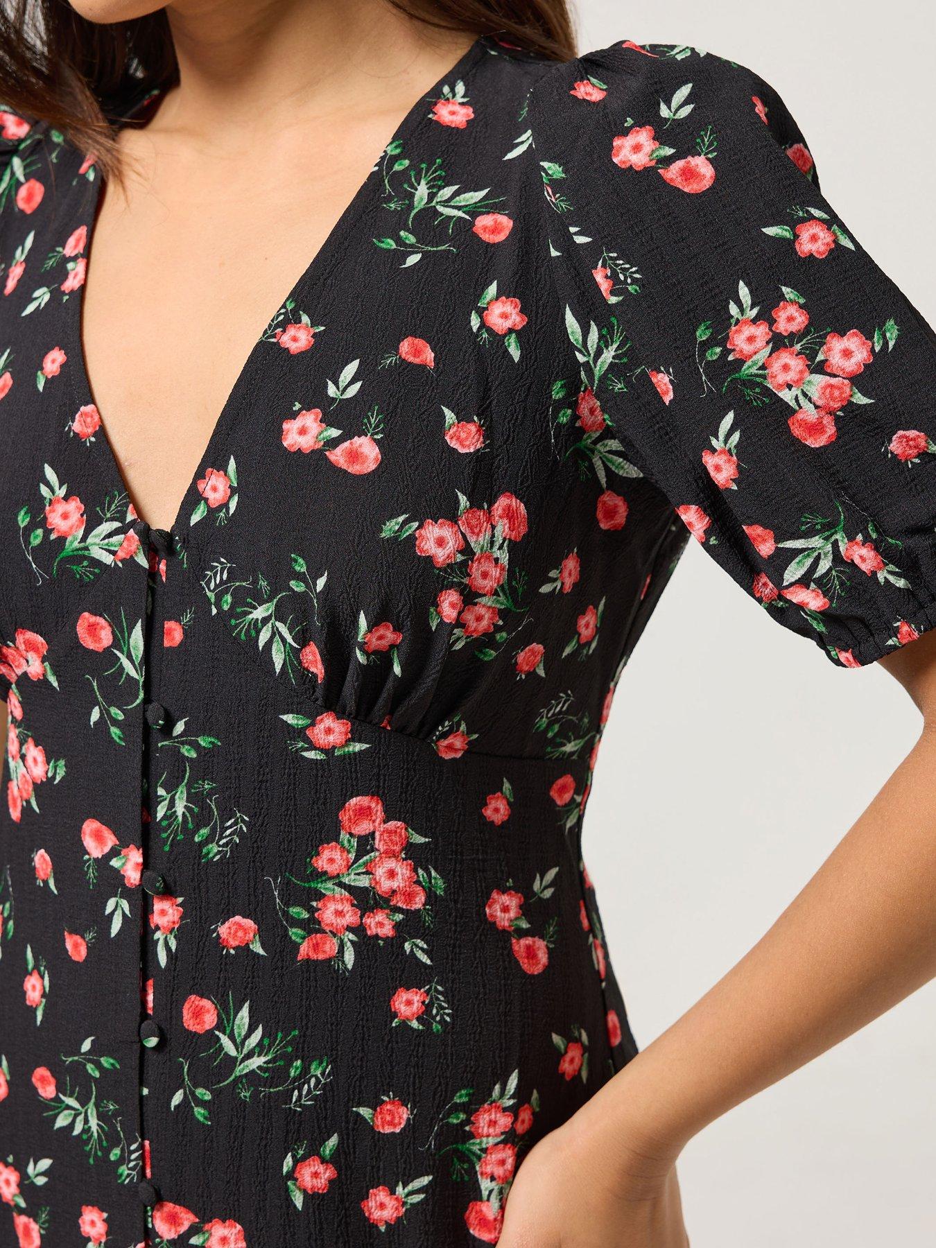  image of pixiegirl-petite-button-front-midi-tea-dress-black