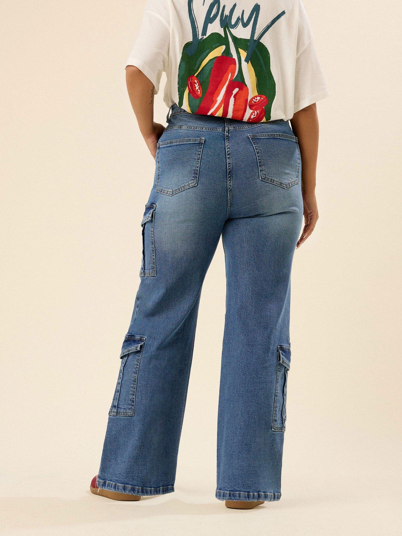 Image 2 of 4 of Yours Curve Wide Leg Cargo Jean - Blue