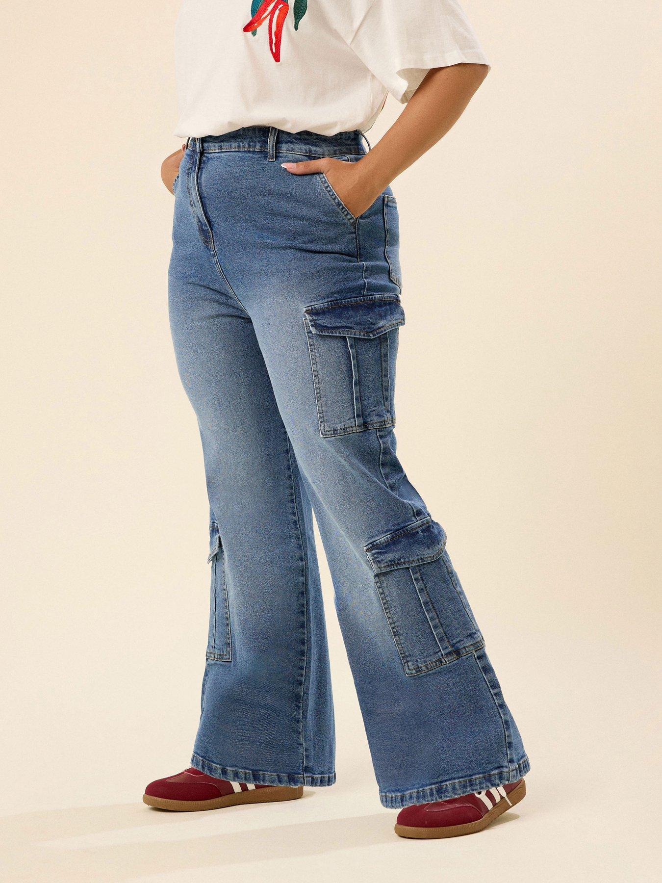 Image 3 of 4 of Yours Curve Wide Leg Cargo Jean - Blue