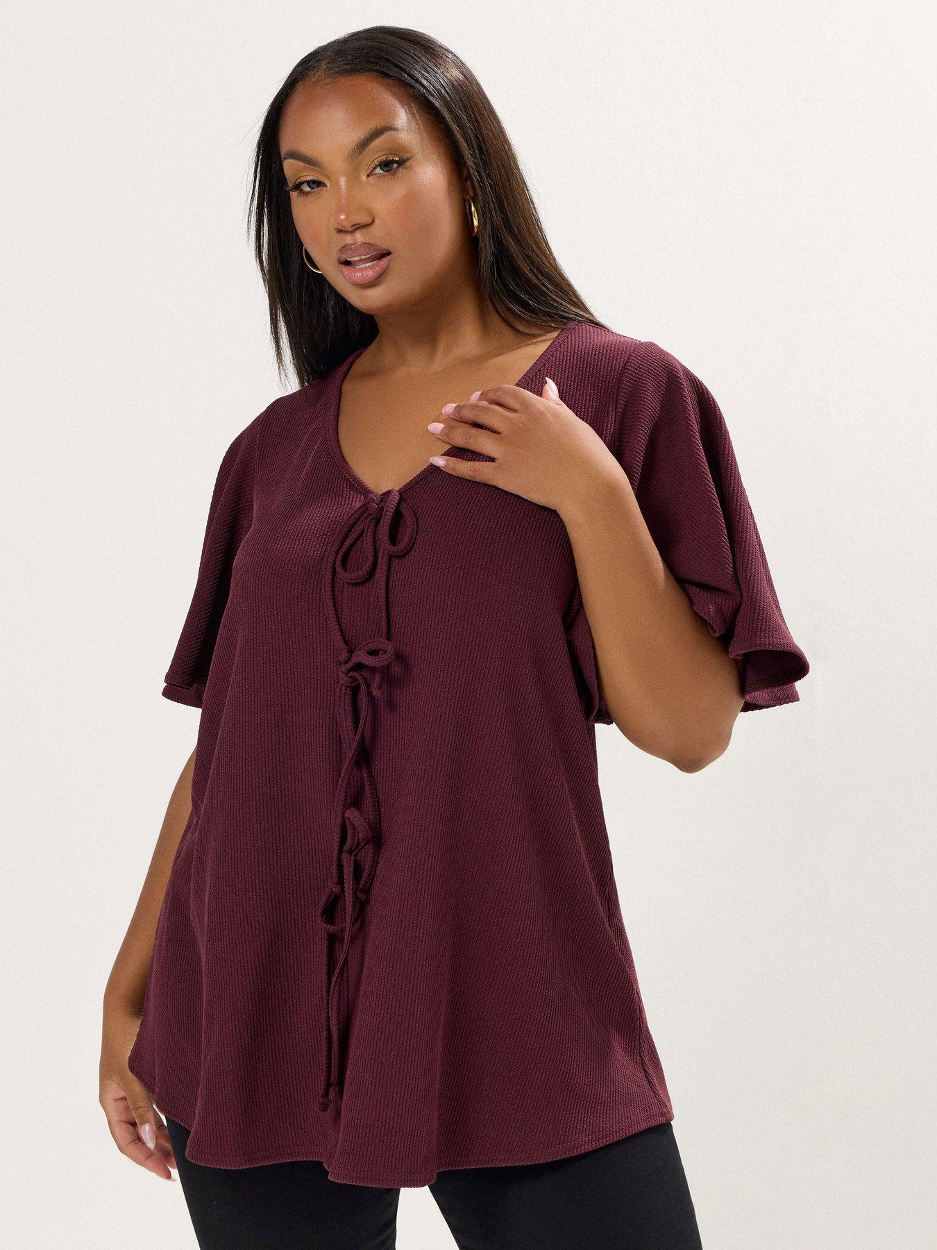 undefined Curve Bow Front Angel Sleeve Top - Purple