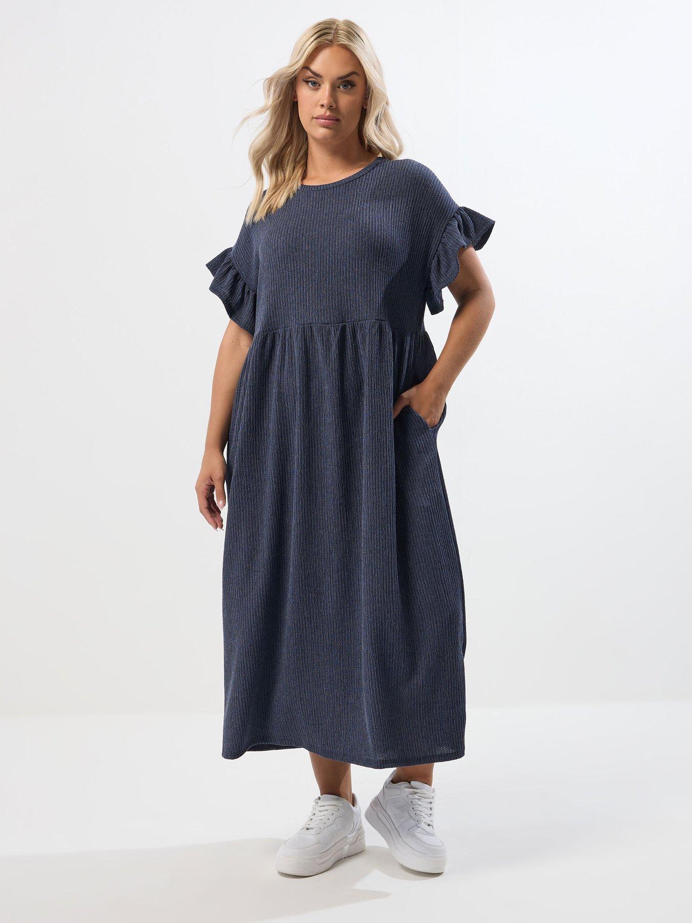 undefined Curve Jersey Frill Texture Dress - Blue