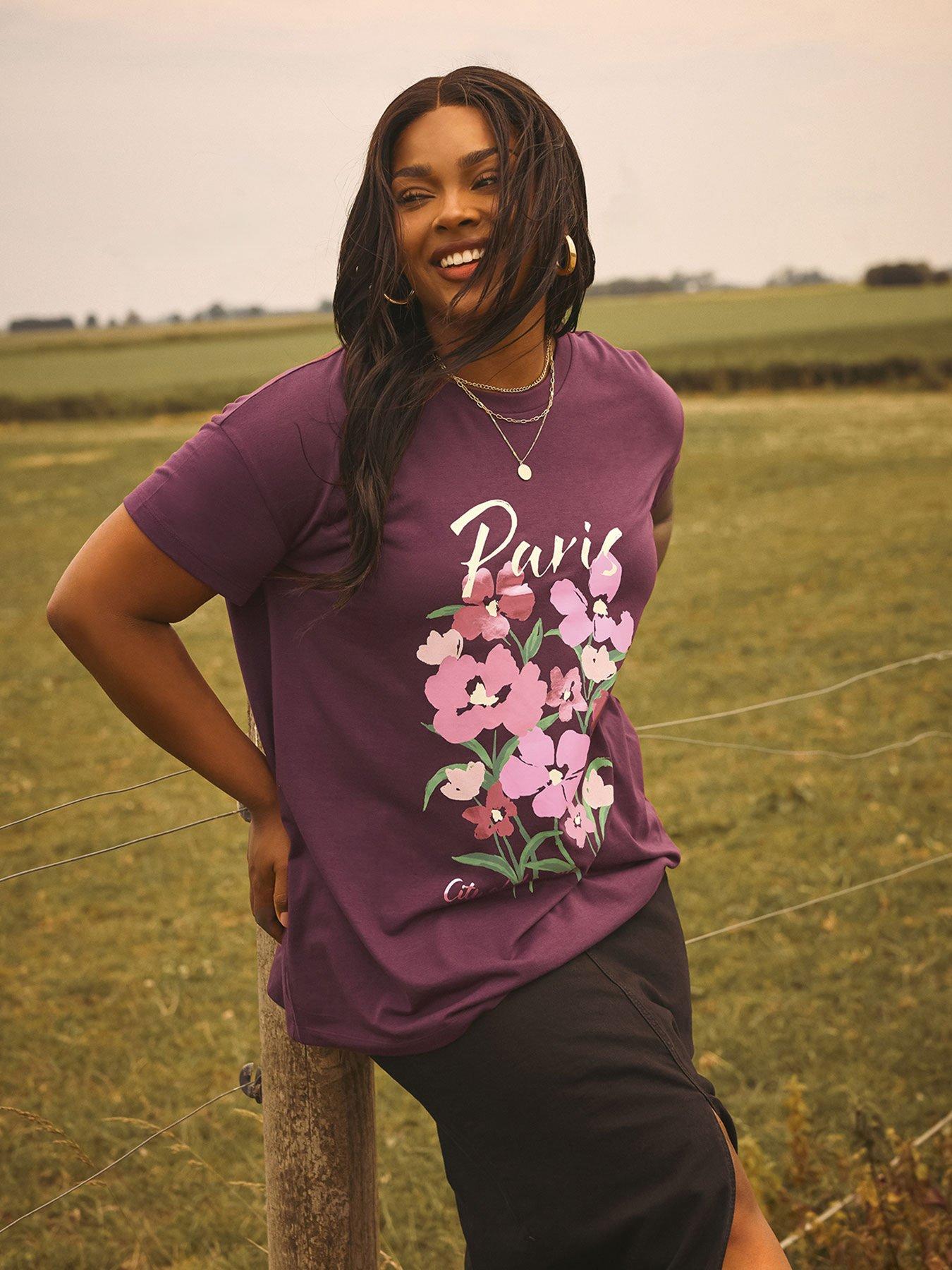 undefined Curve Placement T-Shirt - Purple