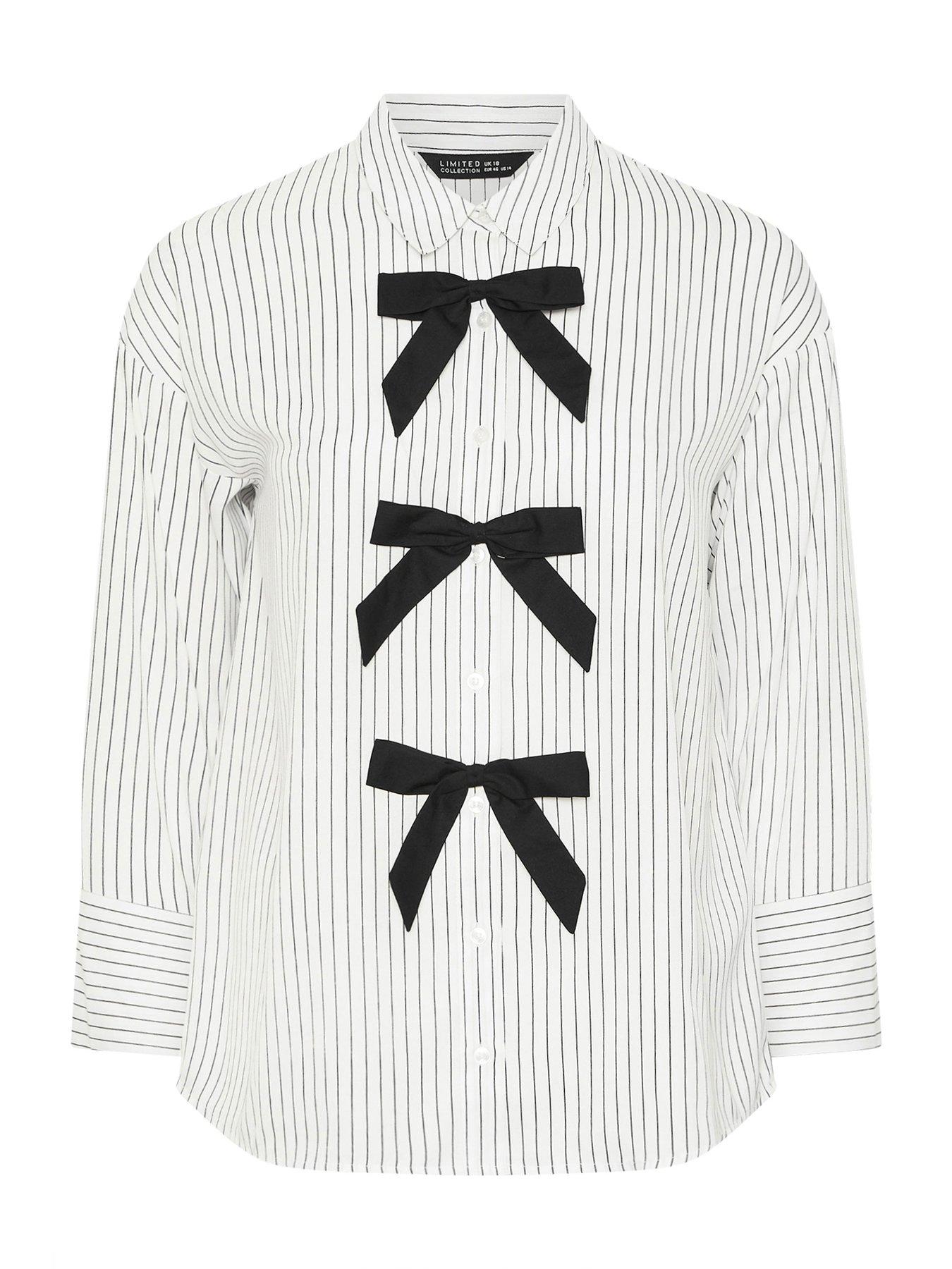 Image 5 of 5 of Yours Curve Stripe Bow Shirt - White