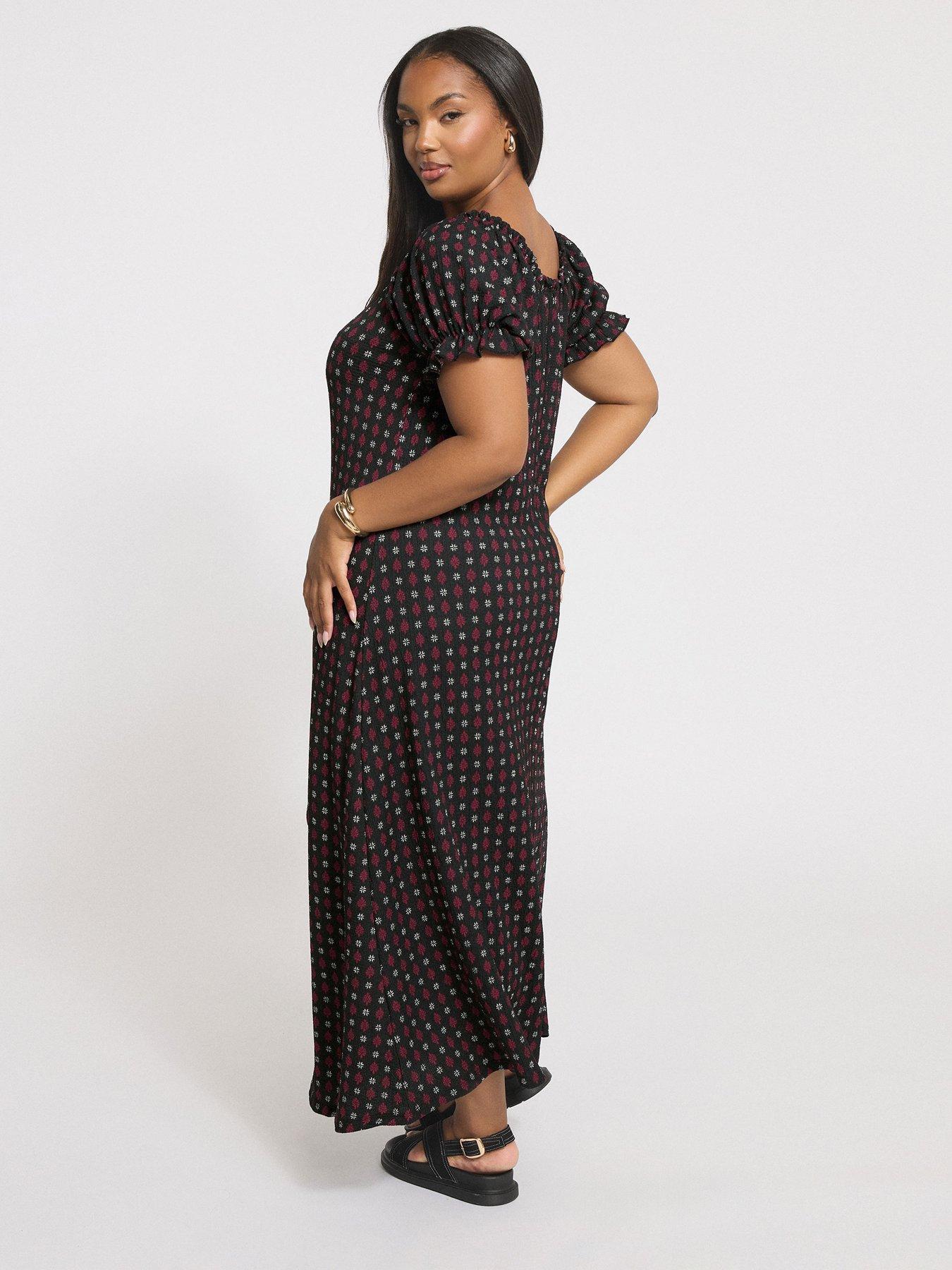 Image 2 of 4 of Yours Curve Textured Milkmaid Dress - Black